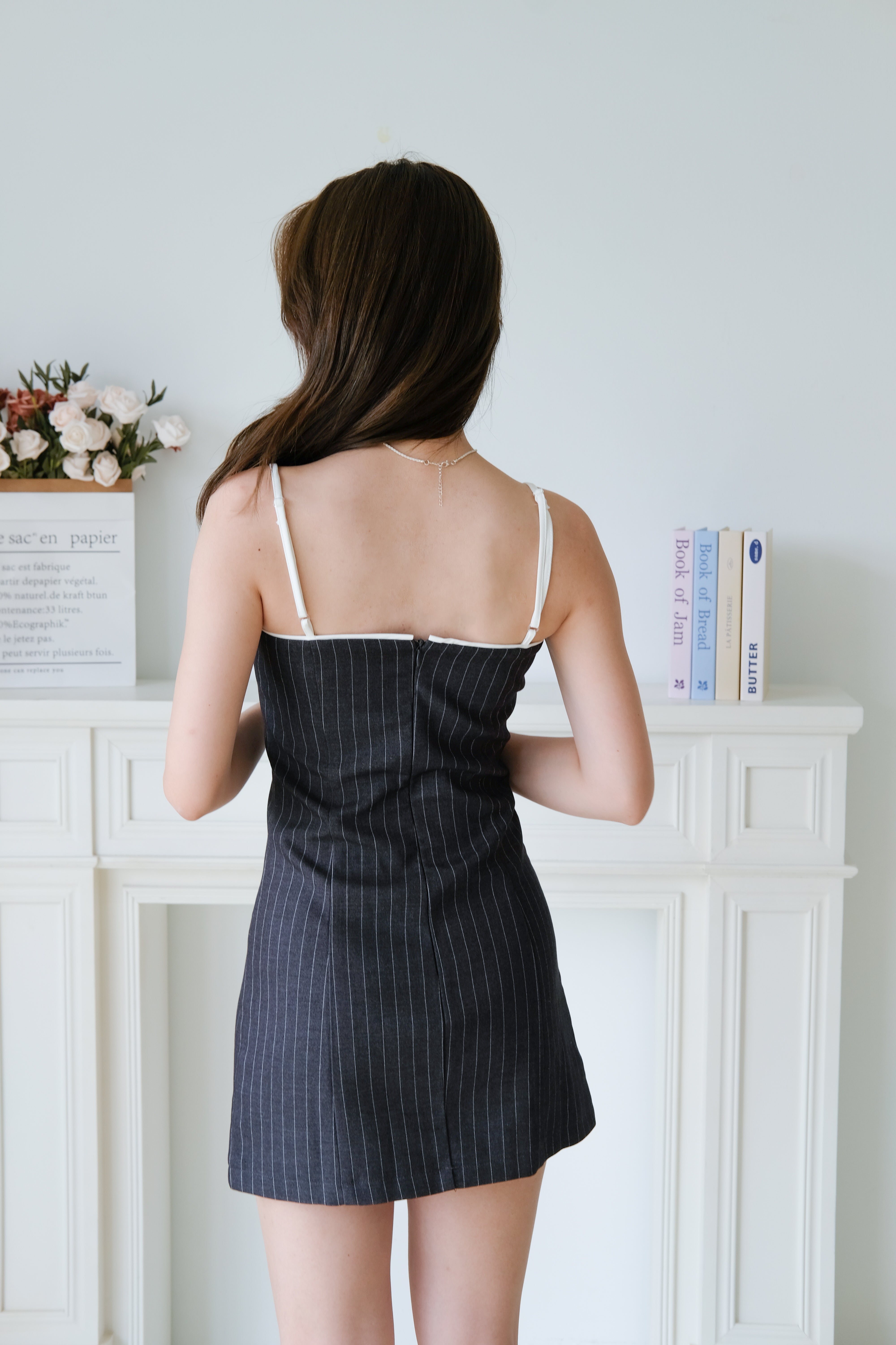 Paula Bow Stripes Dress (Dark Grey)