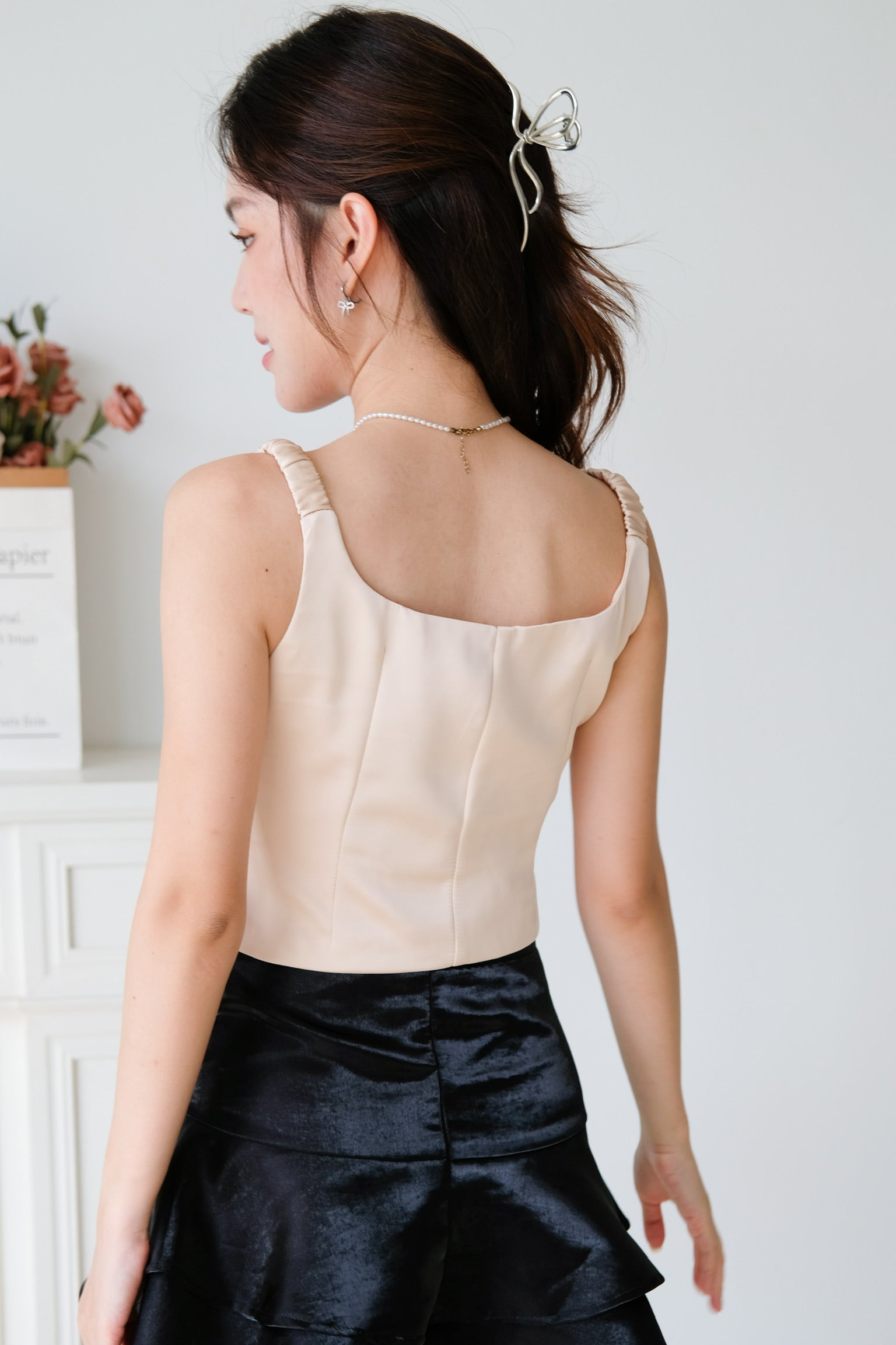 Maribelle Ribbon Scoop Top (Beige)