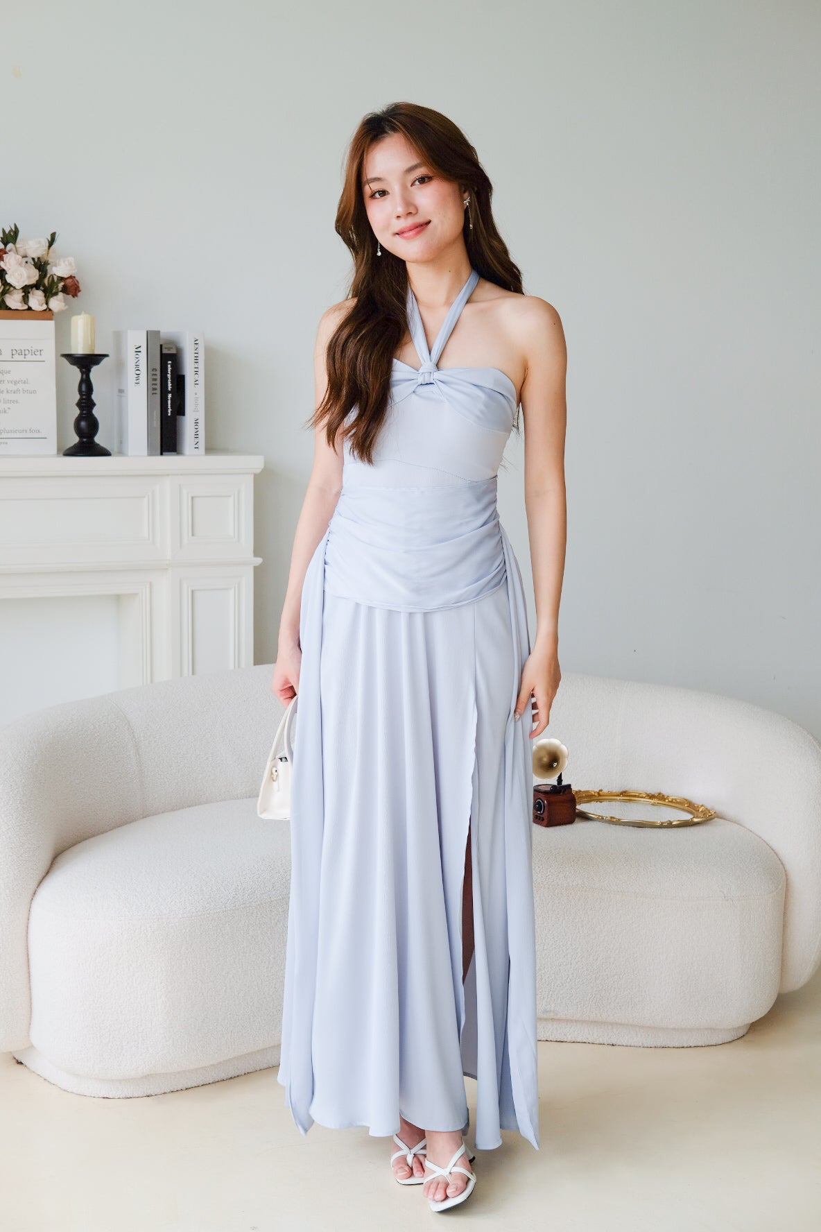 Aera Halter Twist Maxi Dress (Cool Blue)