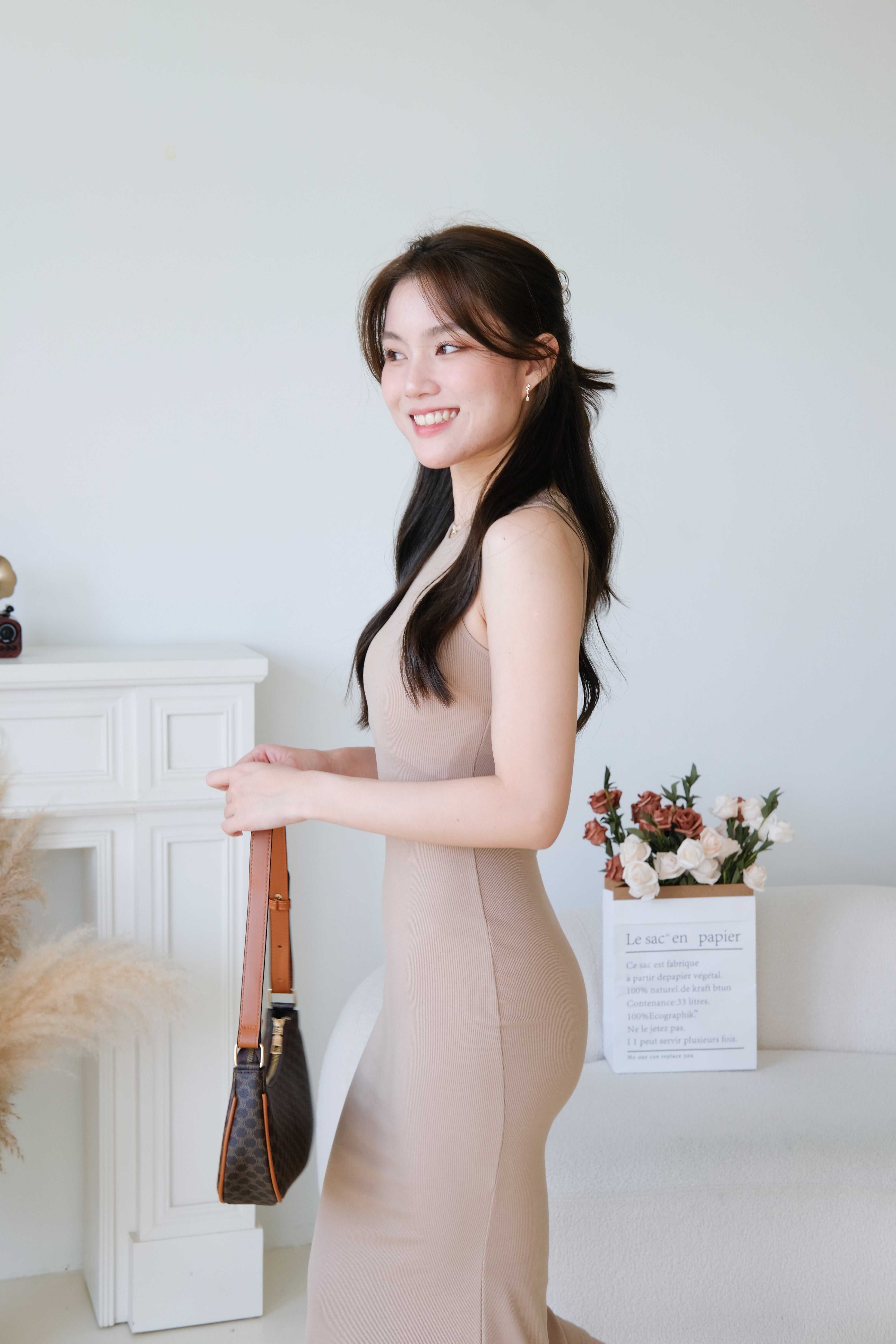 Stacey High Neck Bodycon Maxi Dress (Khaki)