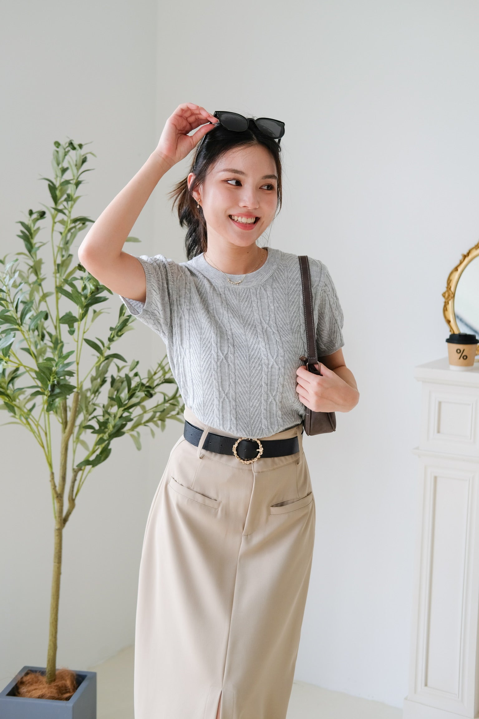 Carey Knit Tee (Light Grey)