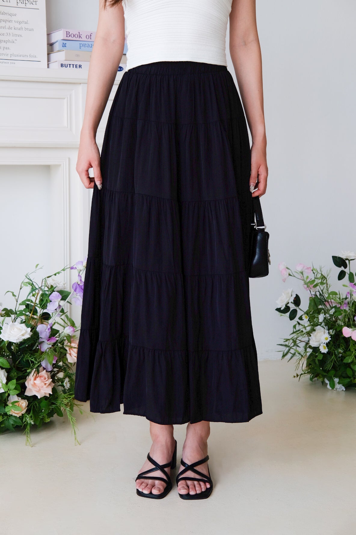 Willa Tiered Maxi Skirt (Black)