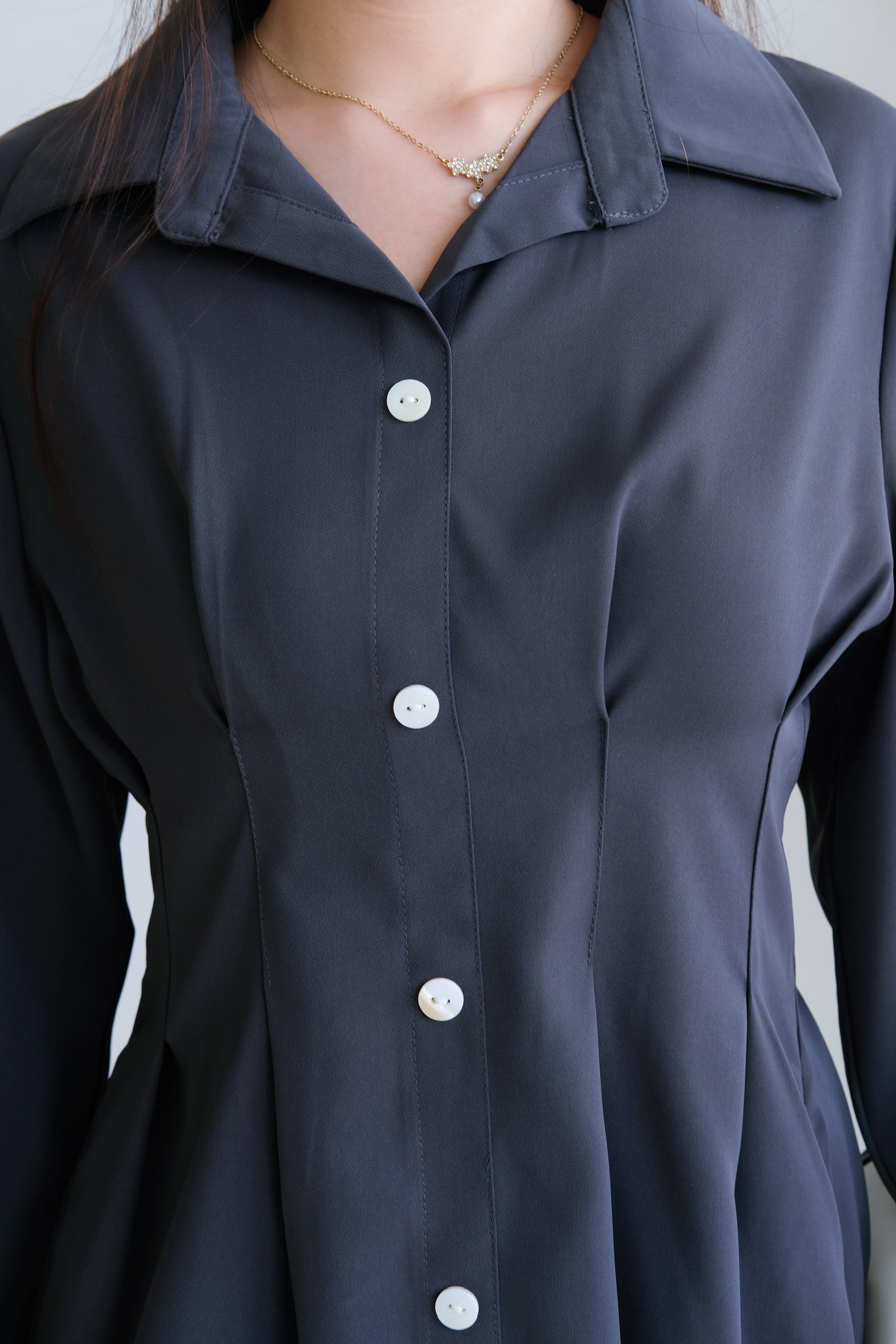 Heidi Button Collared Dress (Steel Grey)