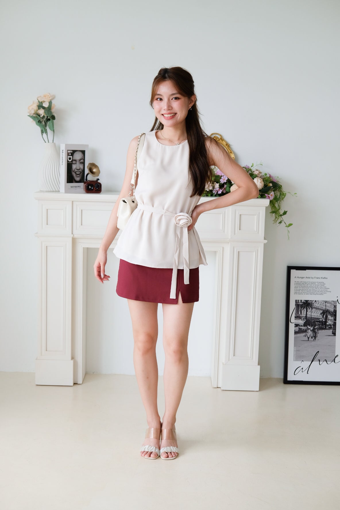 Rosina Chiffon Flare Top (Beige)