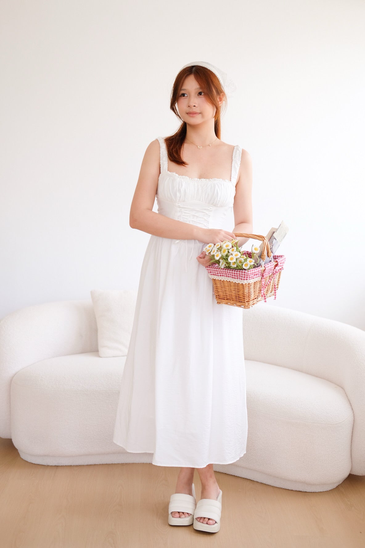 White Floral Organza Midaxi Dress