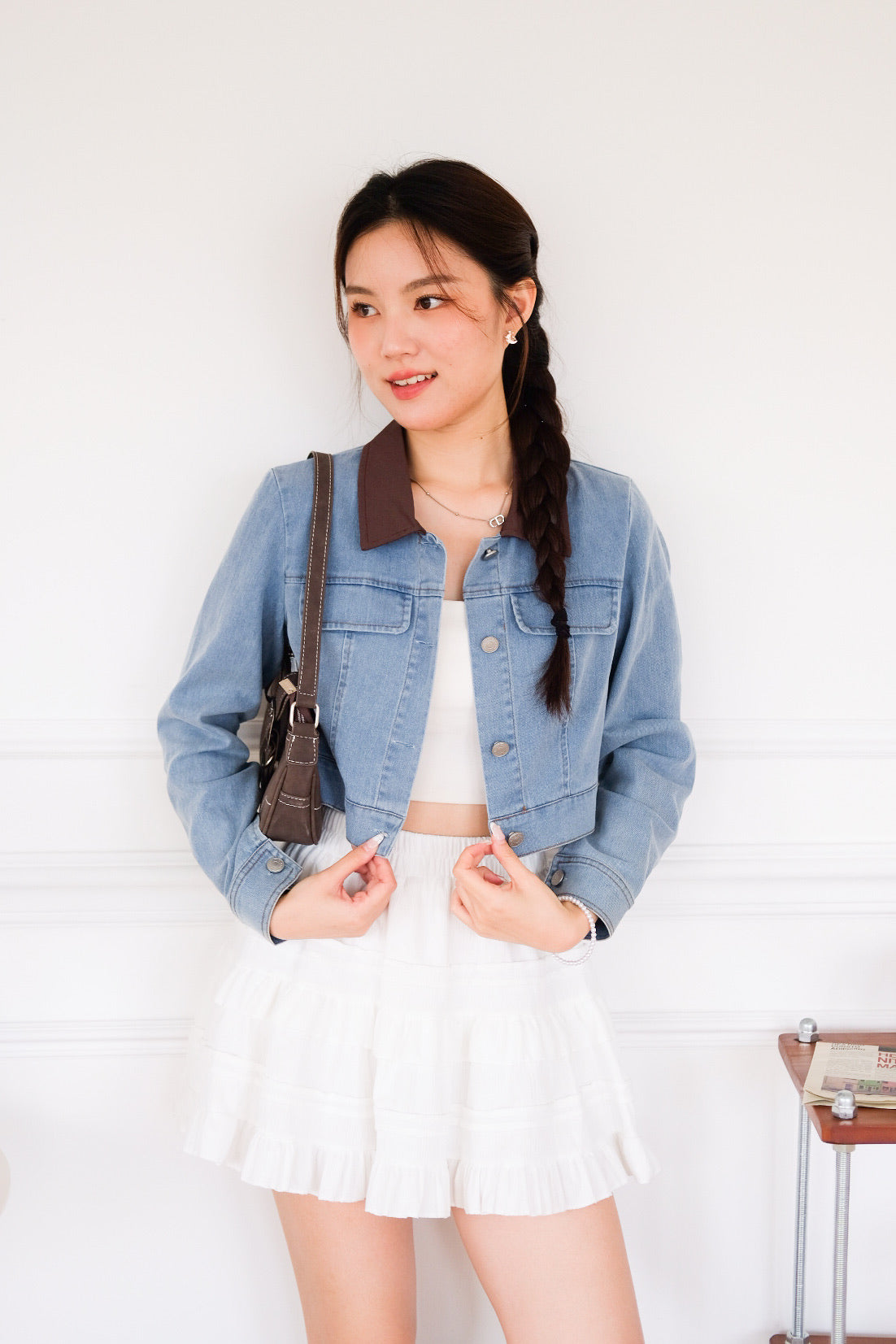 Crosby Contrast Denim Cropped Jacket (Light Blue)