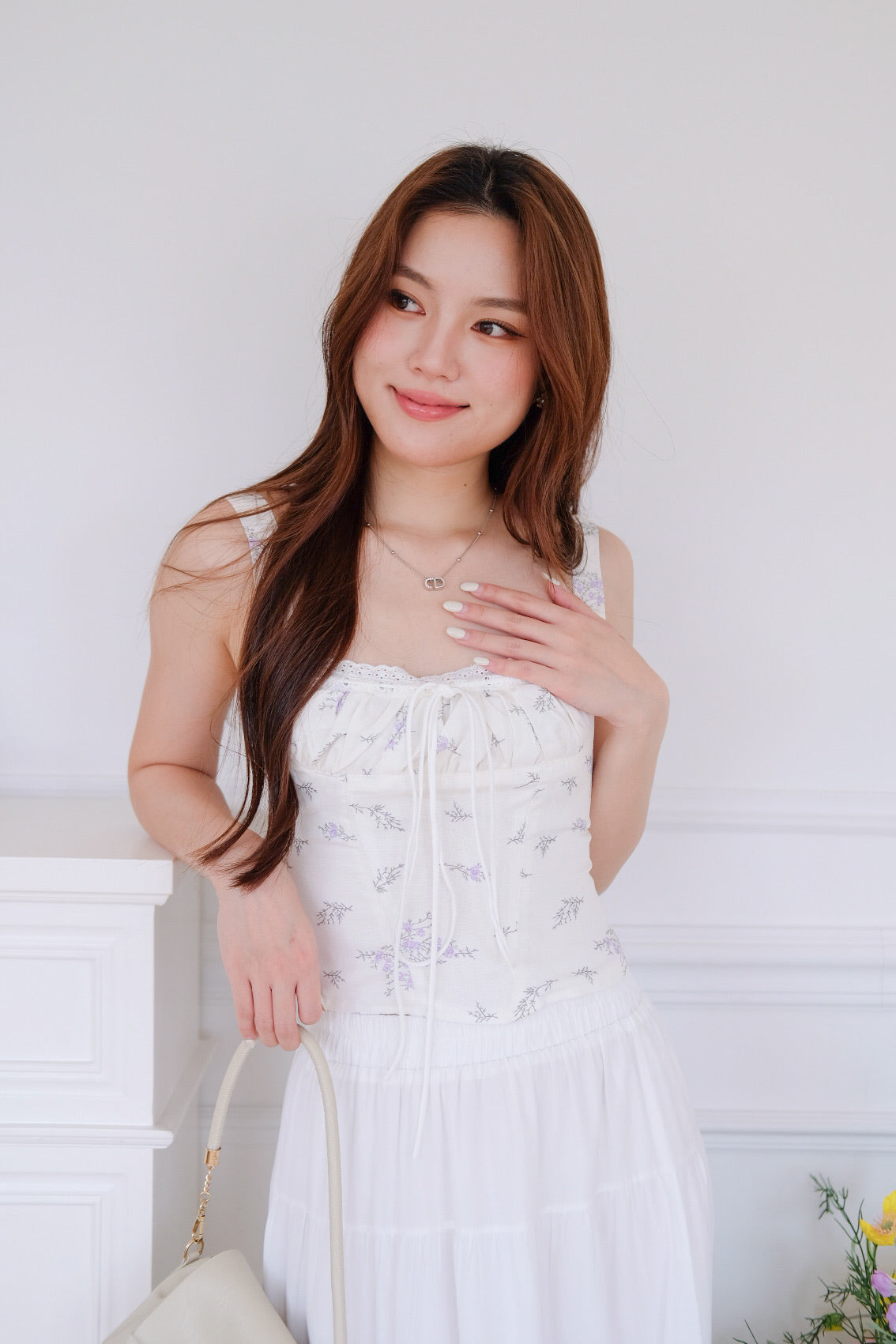 Lavander Ruched Crop Top (White)