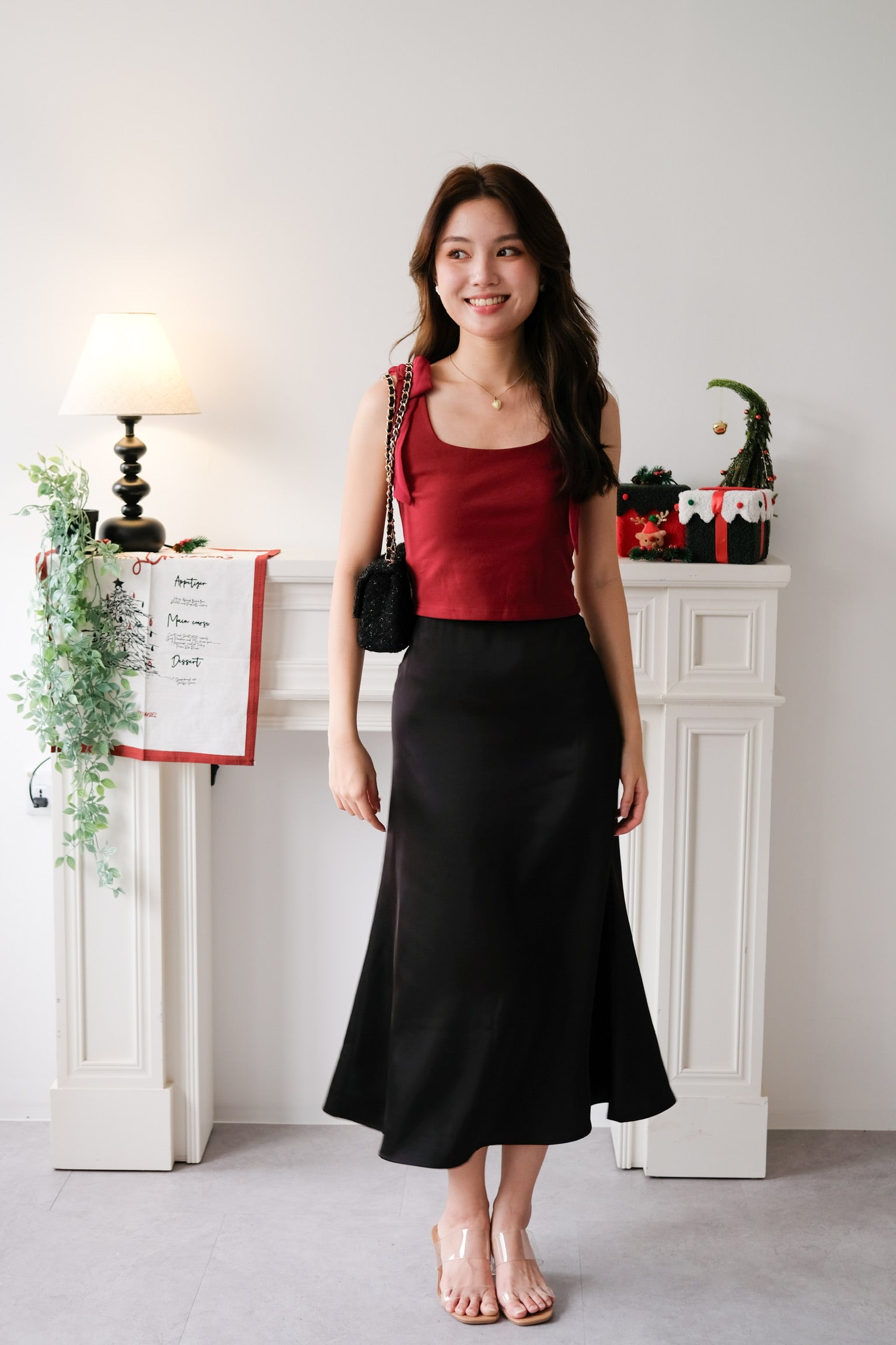 Bridget Self Tie Ribbon Crop Top (Maroon)