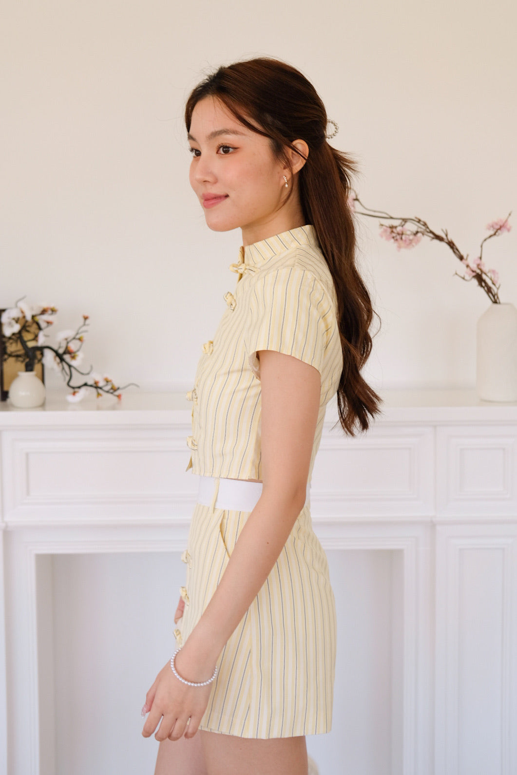 Jane Striped Cheongsam Set (Yellow)