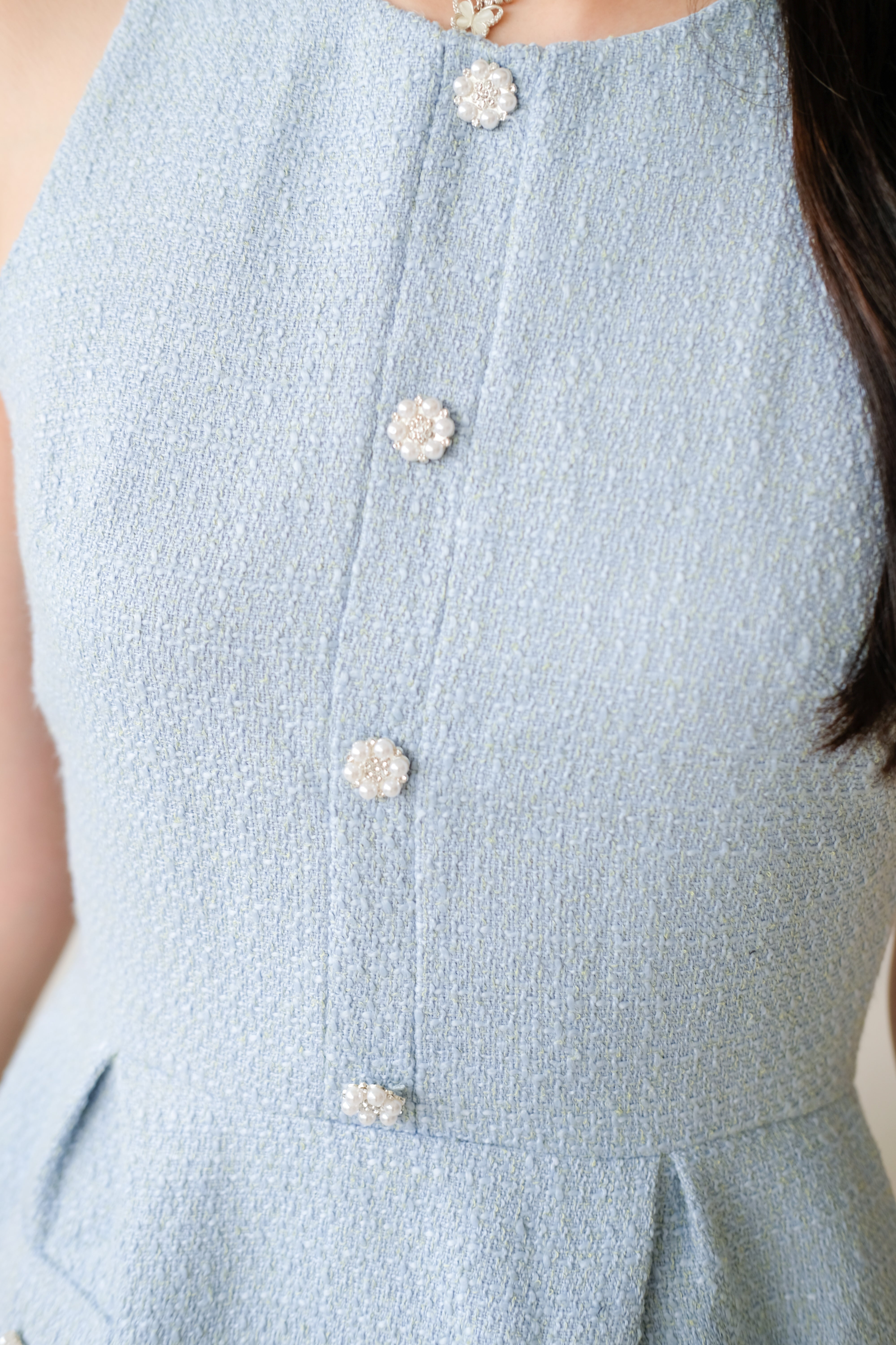 Pearly Tweed Halter Dress (Sea Blue)
