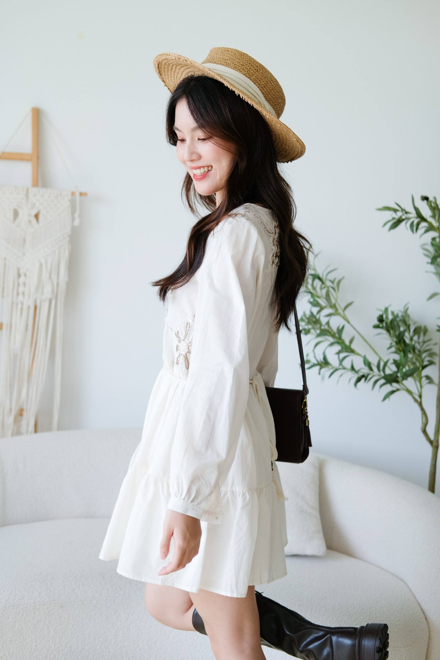 Isla Bohemian Babydoll Dress (Cream)