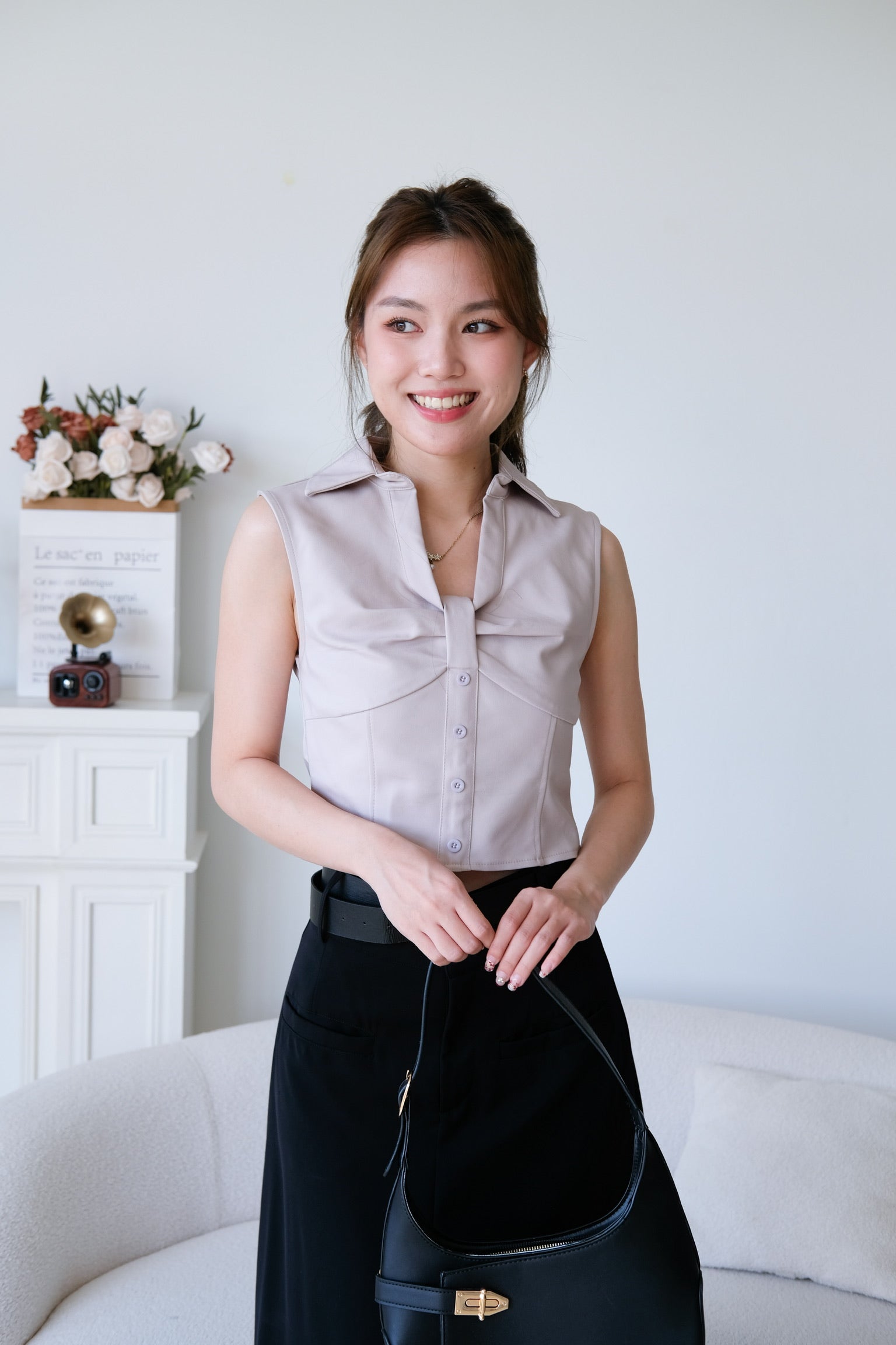 Thea Collared Work Top (Purplish Grey)