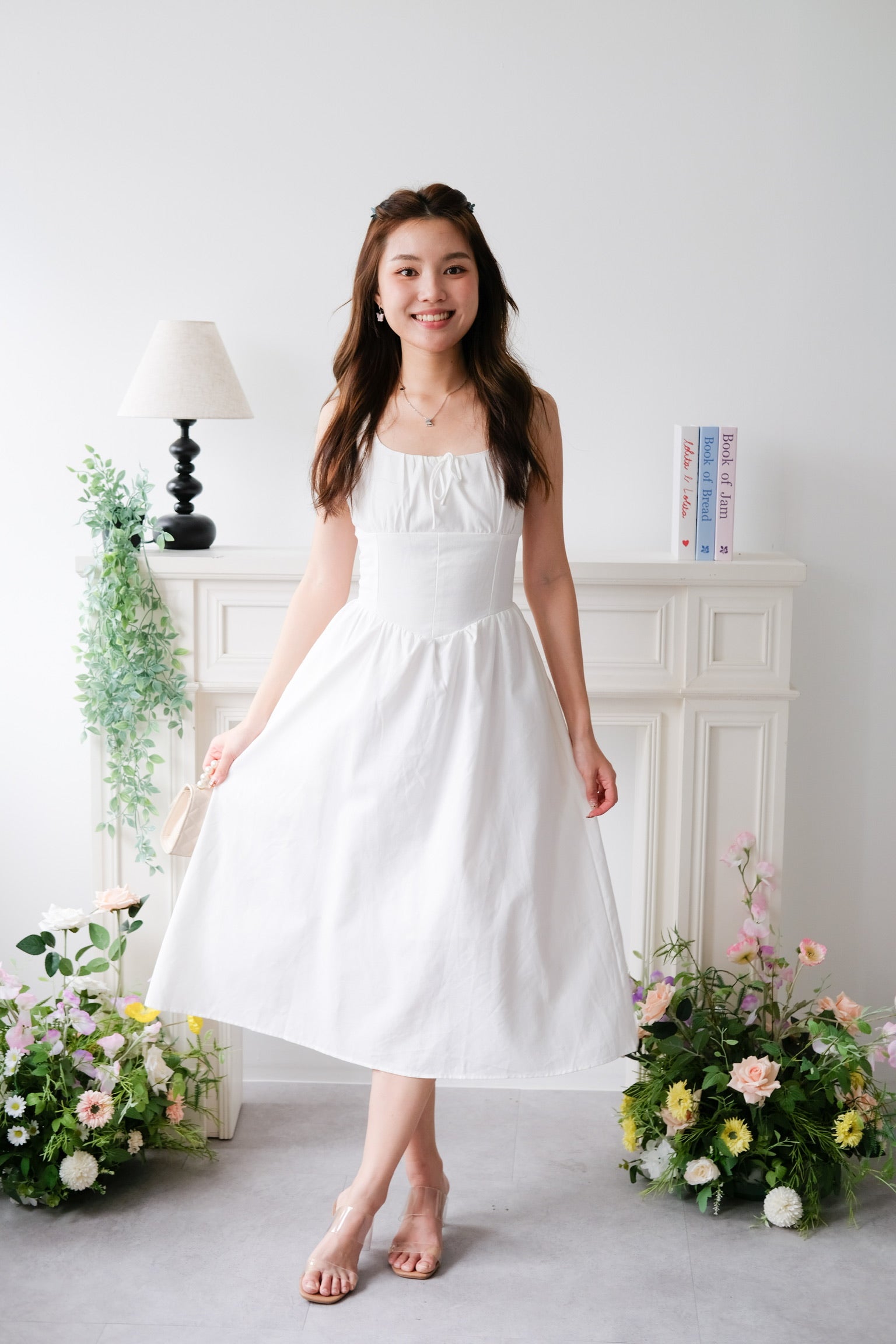 Carmie Thick Waist Midaxi Dress (White)