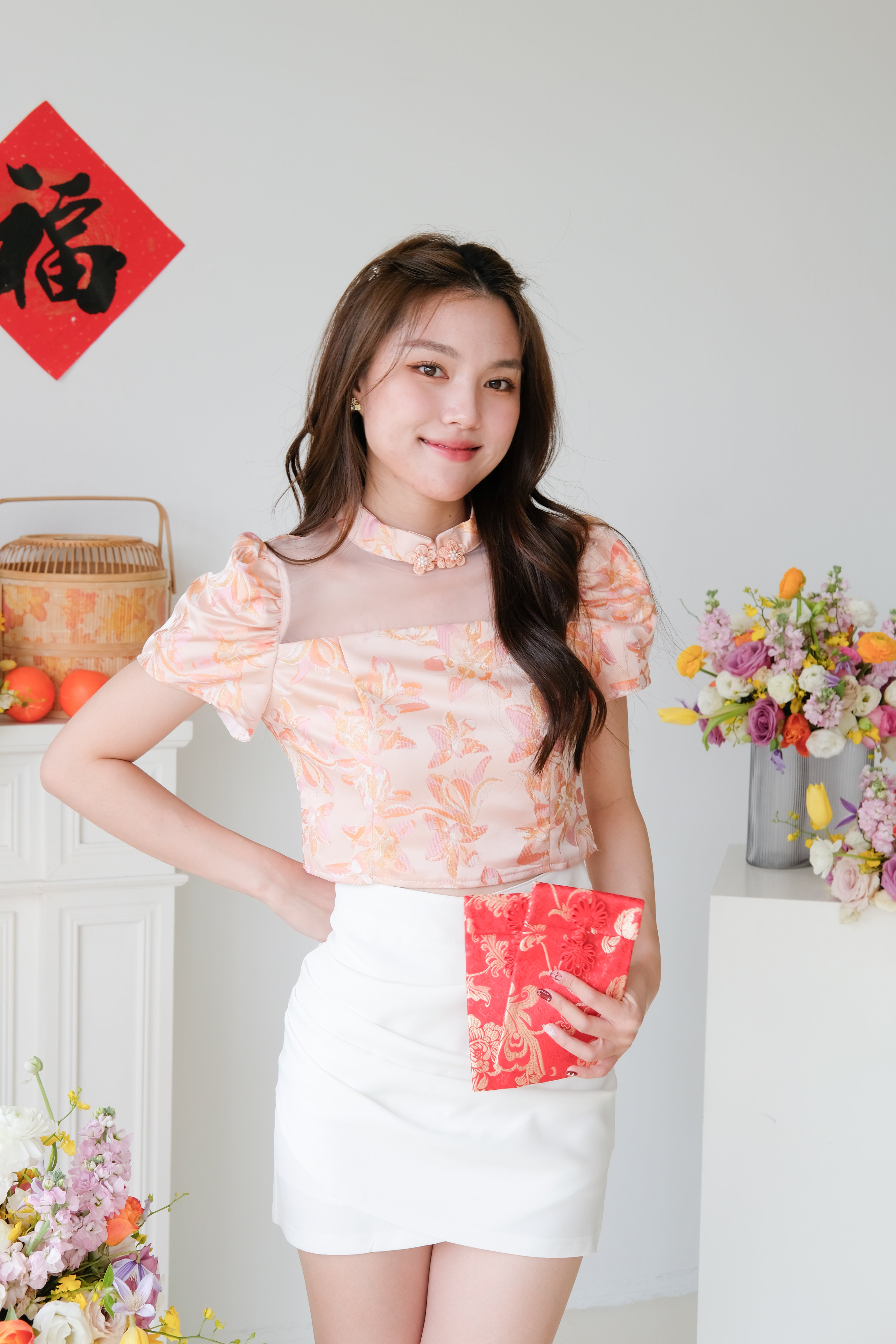 Yan Sleeve Cheongsam Top (Tangerine Pink)