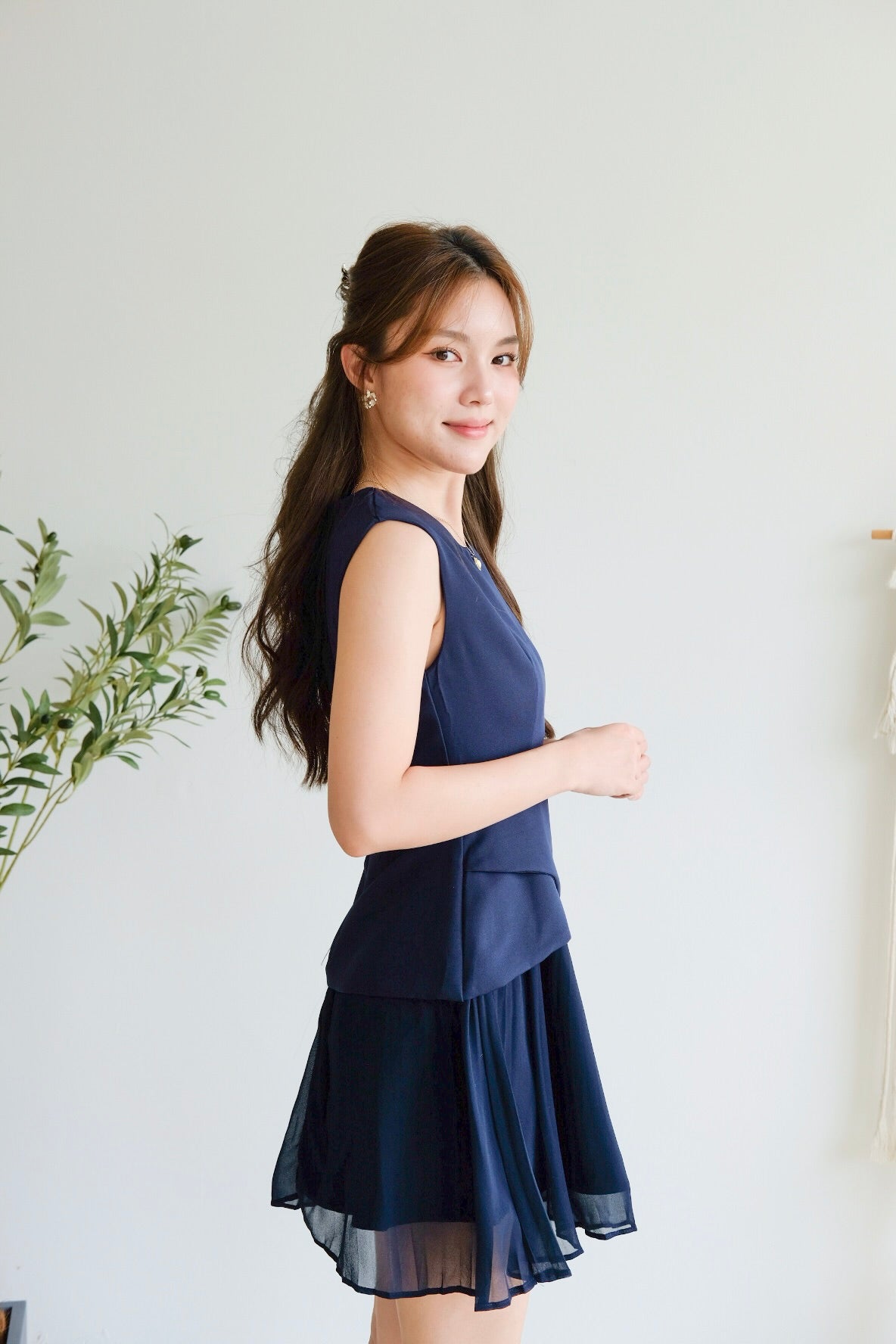 Belinda Contrast Hem Dress (Dark Blue)