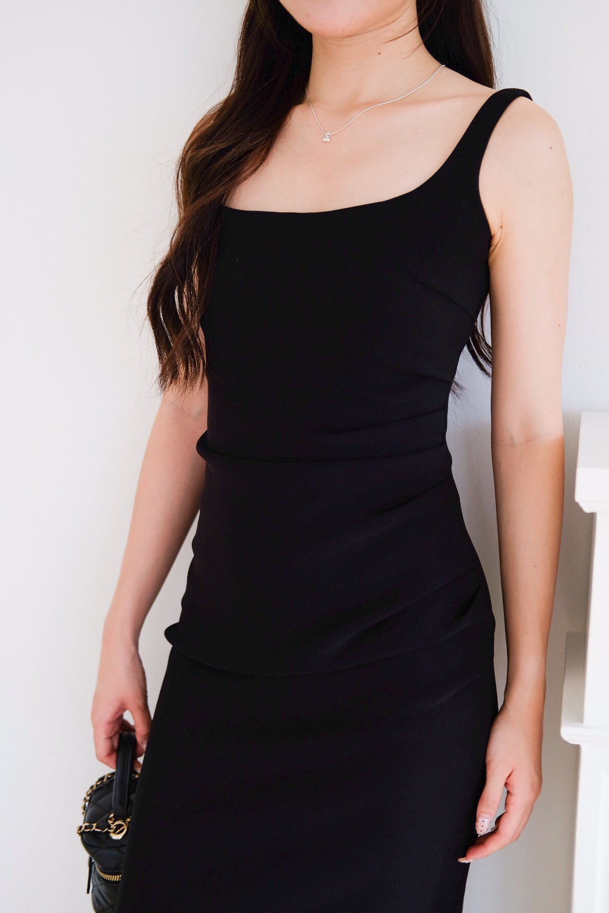 Claude Ruched Slim Fit Midi Dress (Black)