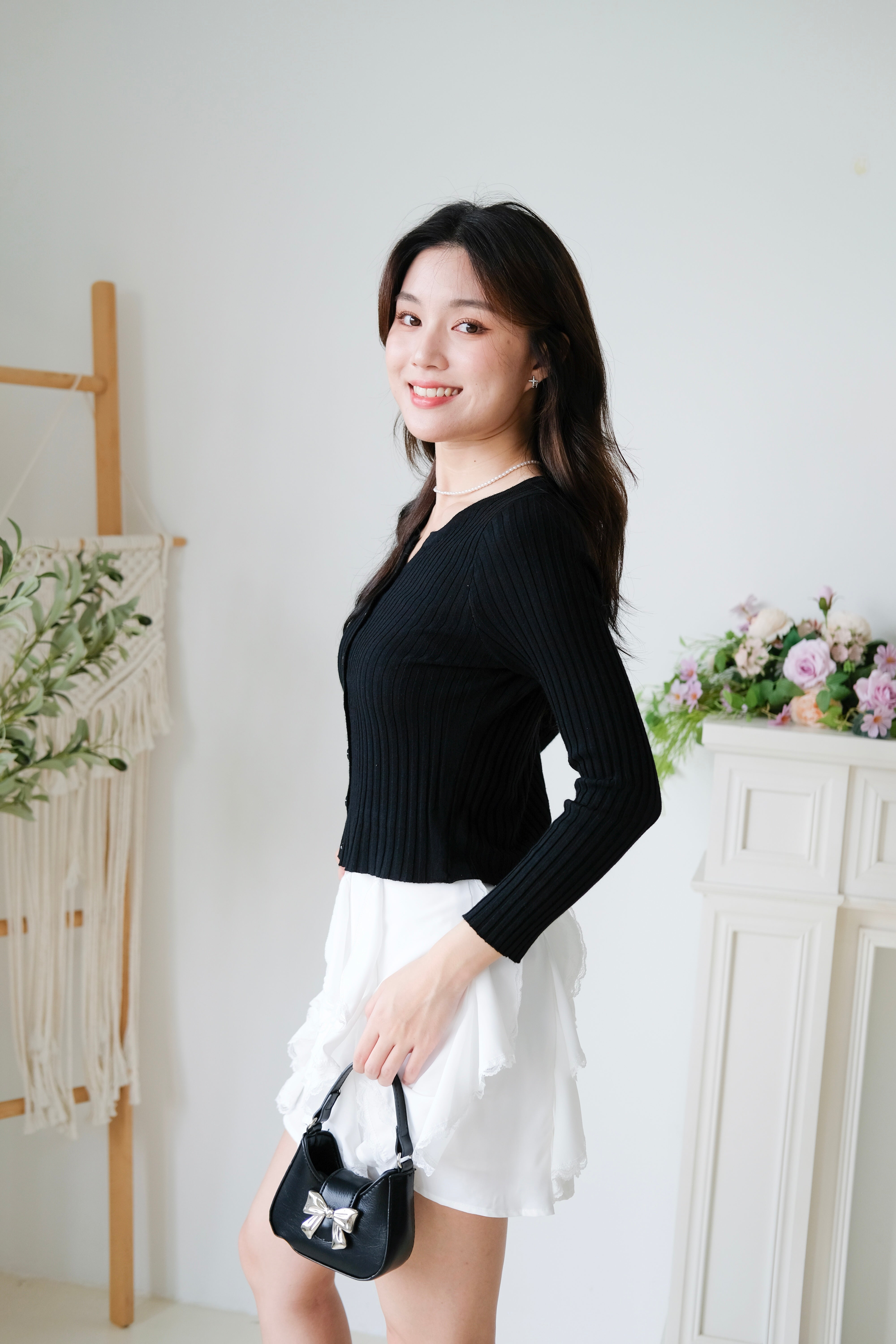Soft Hour Knit Ribbed Cardigan (Black)