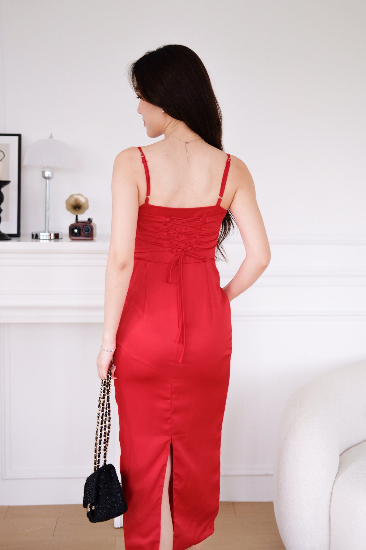 Elizabeth Sweetheart Satin Maxi Dress (Crimson Red)