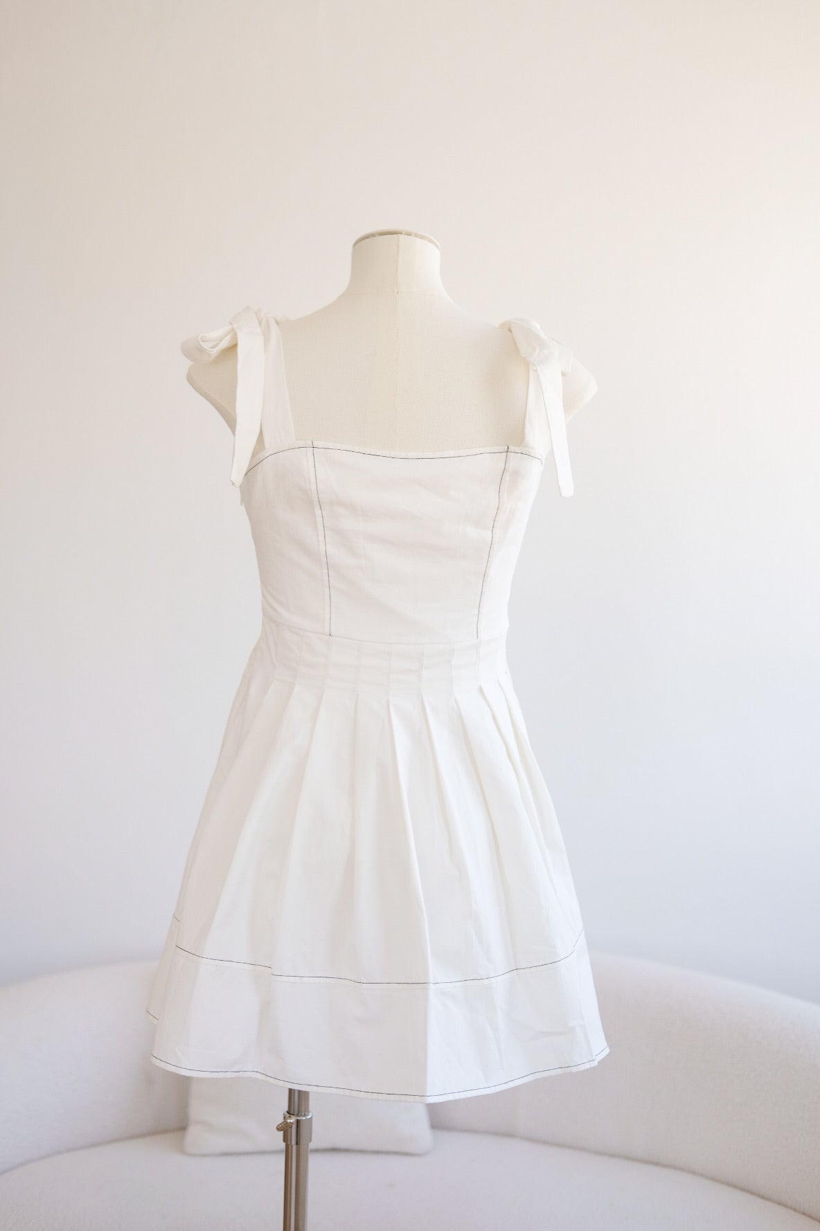 White Ribbon Skater Mini Dress