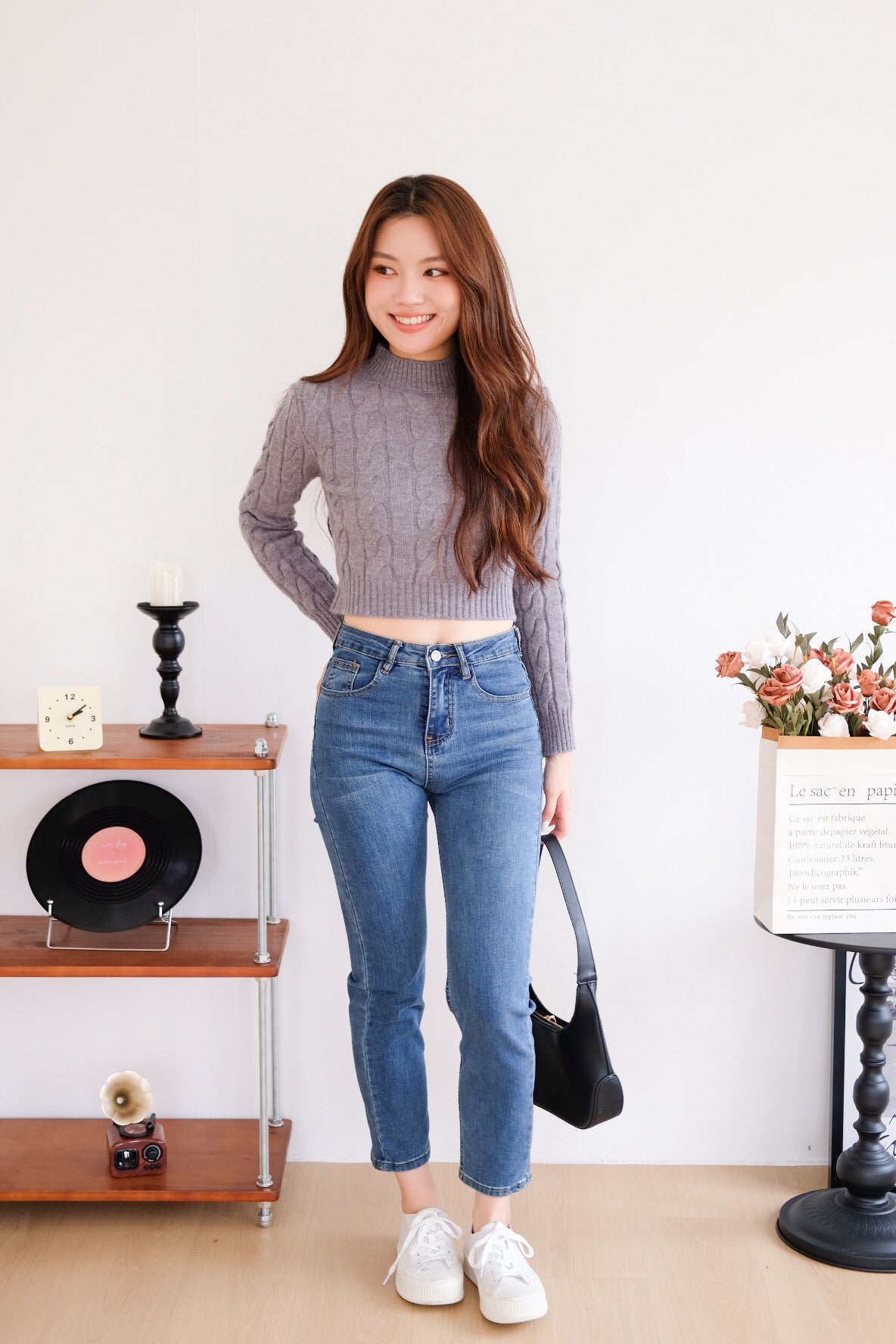 Jeanie Cable Knit Sweater (Grey)