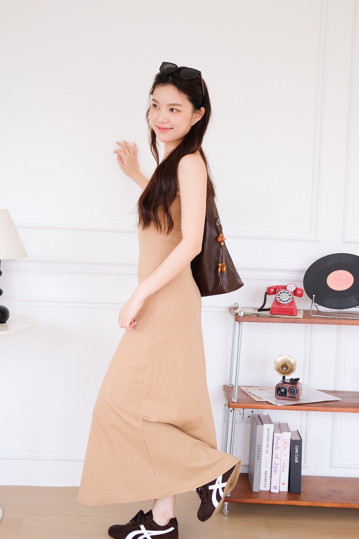 Avery Padded Skater Maxi Dress (Khaki)
