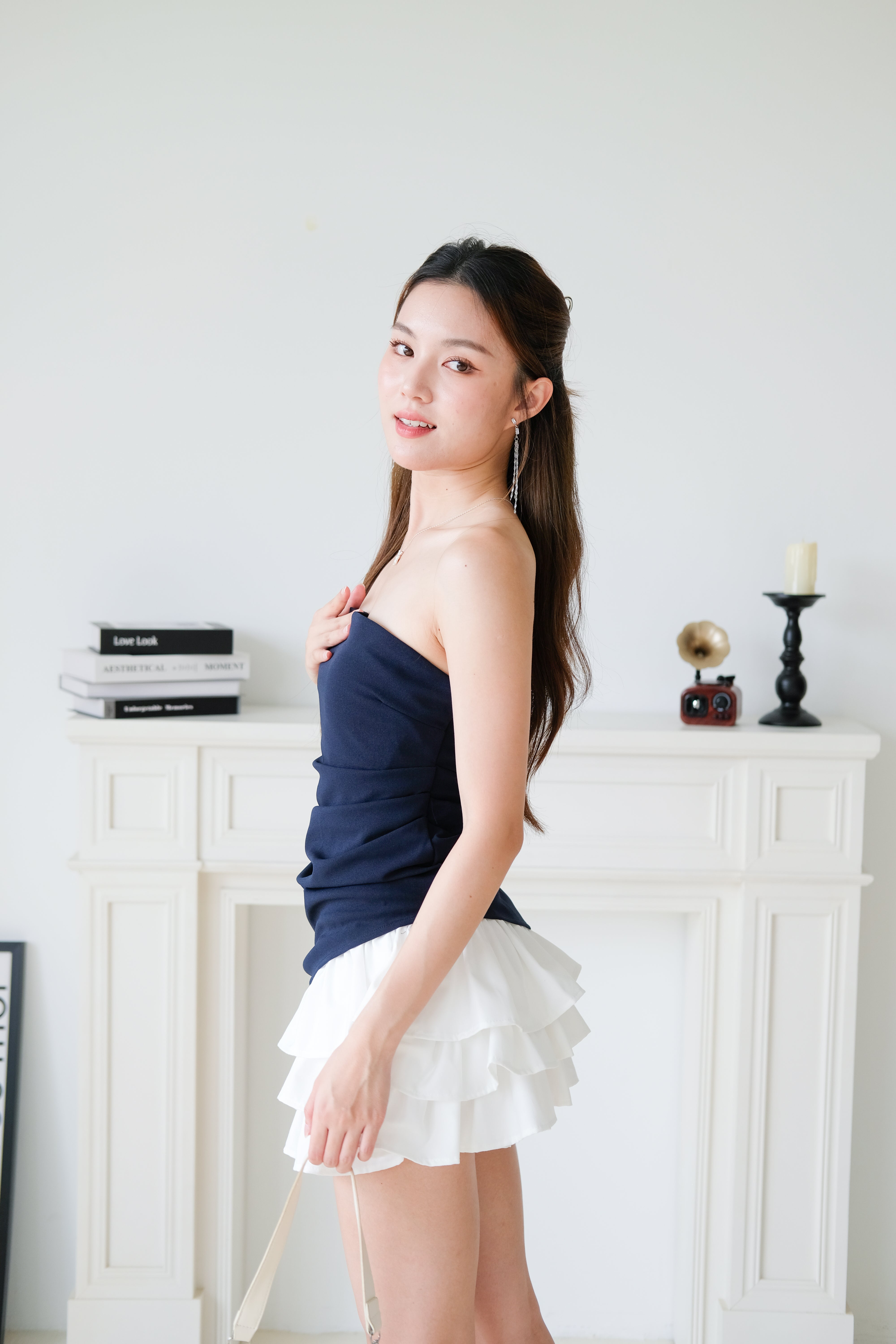 Power Hour Asymmetrical Tube Top (Navy Blue)