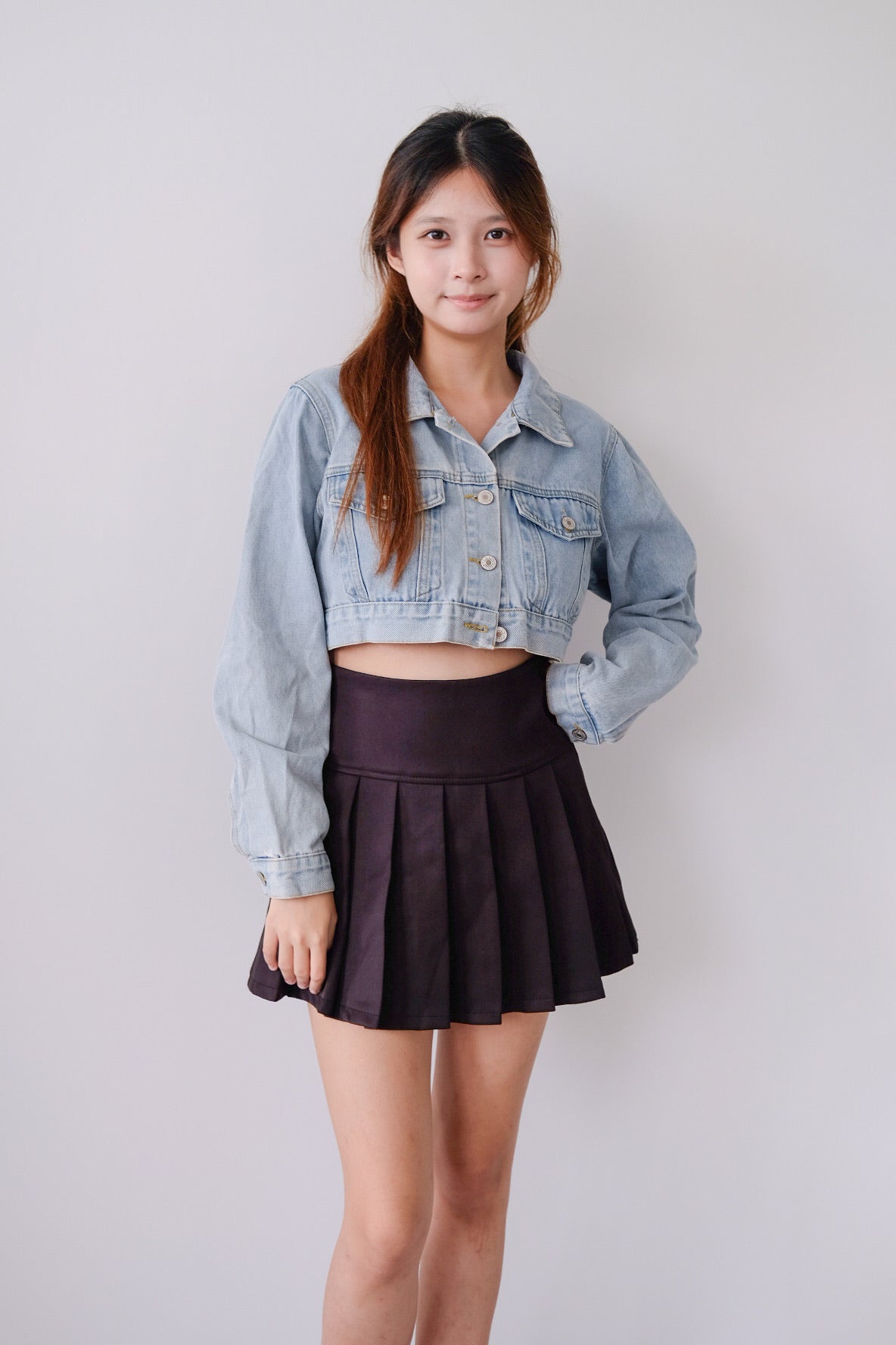 Cropped Denim Jacket with Buttons