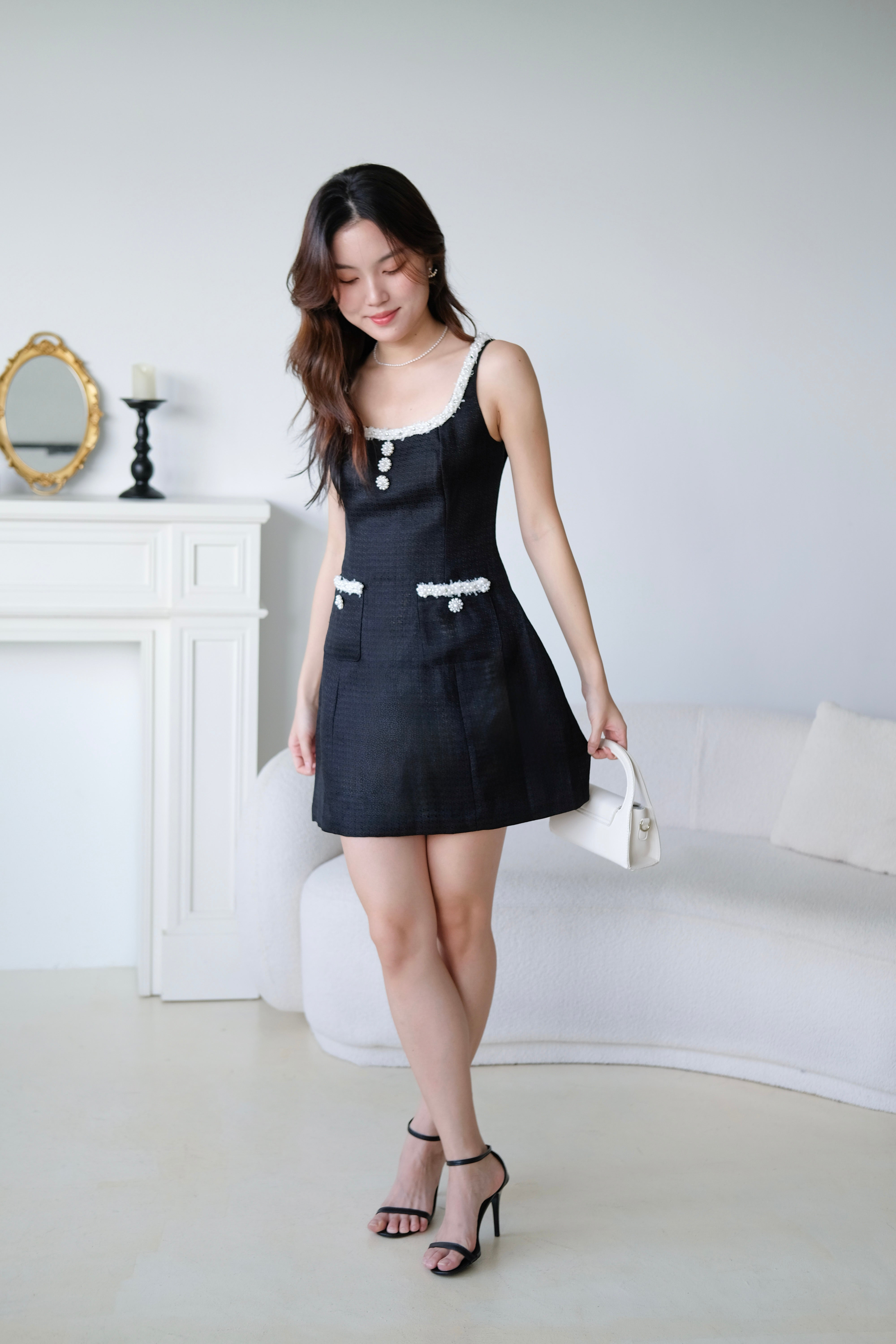 Lenora Tweed Vintage Dress (Black)
