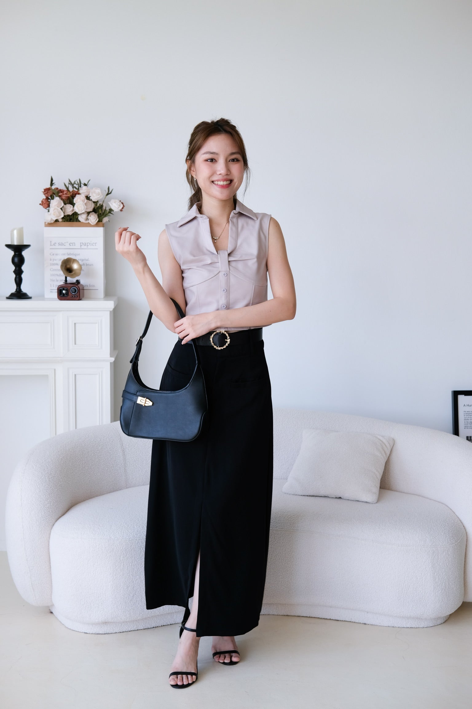 Thea Collared Work Top (Purplish Grey)