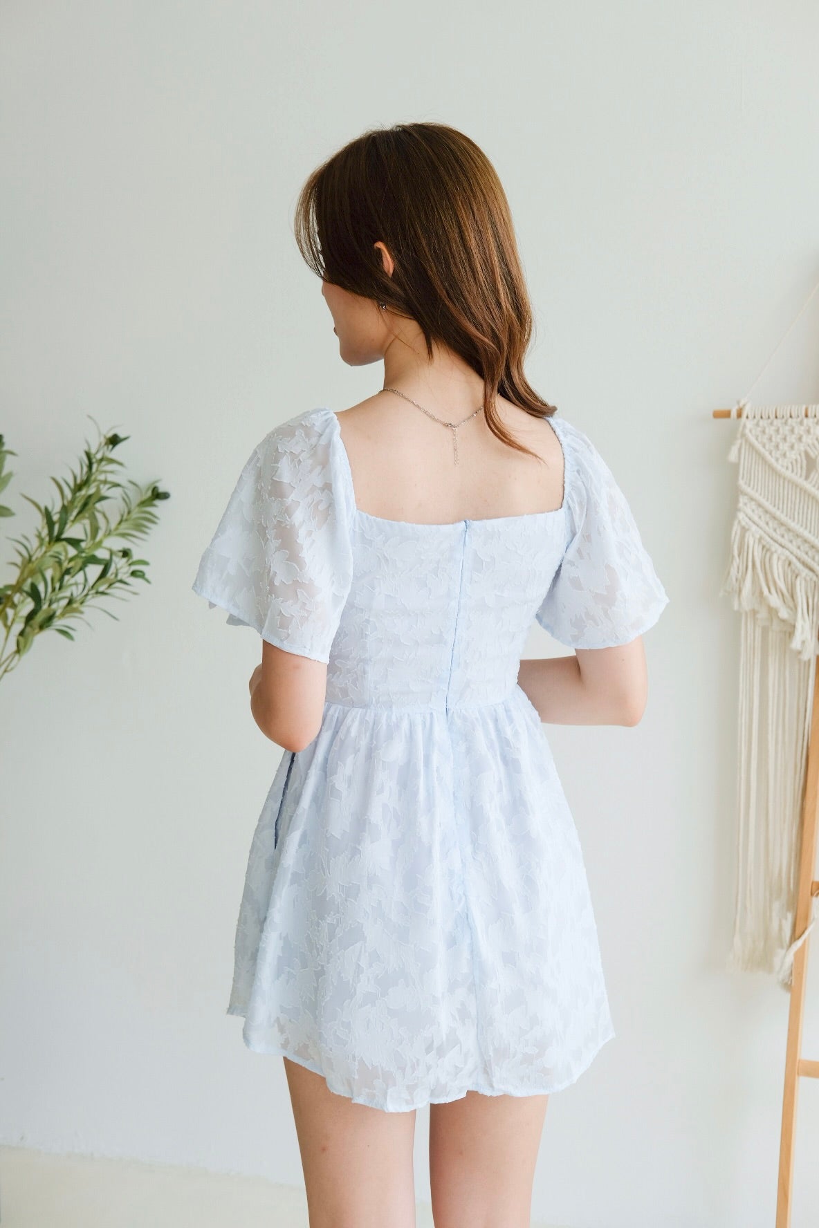 Eloise Flutter Sleeve Dress (Baby Blue)