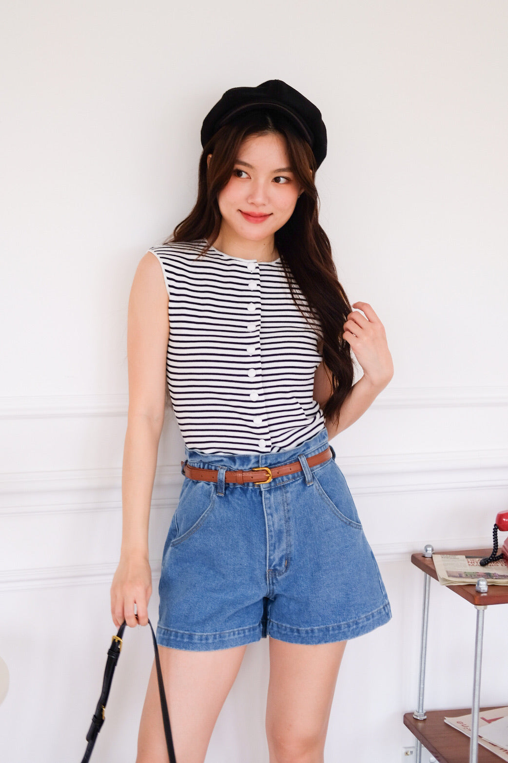 Alden Button Knit Tank Top (Stripes)