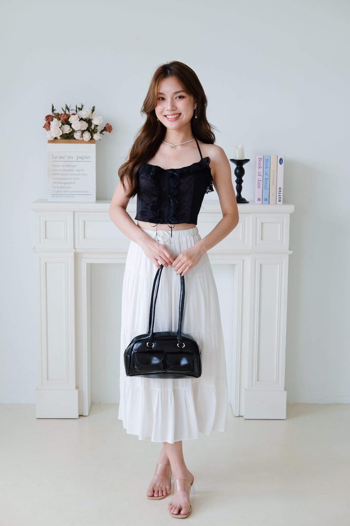 Alianna Lace Corset Crop Top (Black)