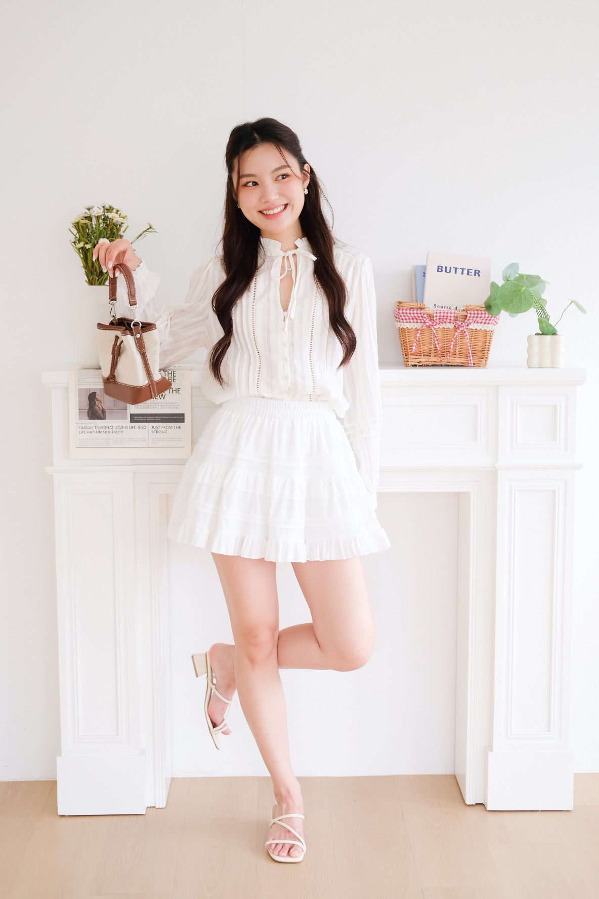 Solea Boho Pleated Blouse (Cream)