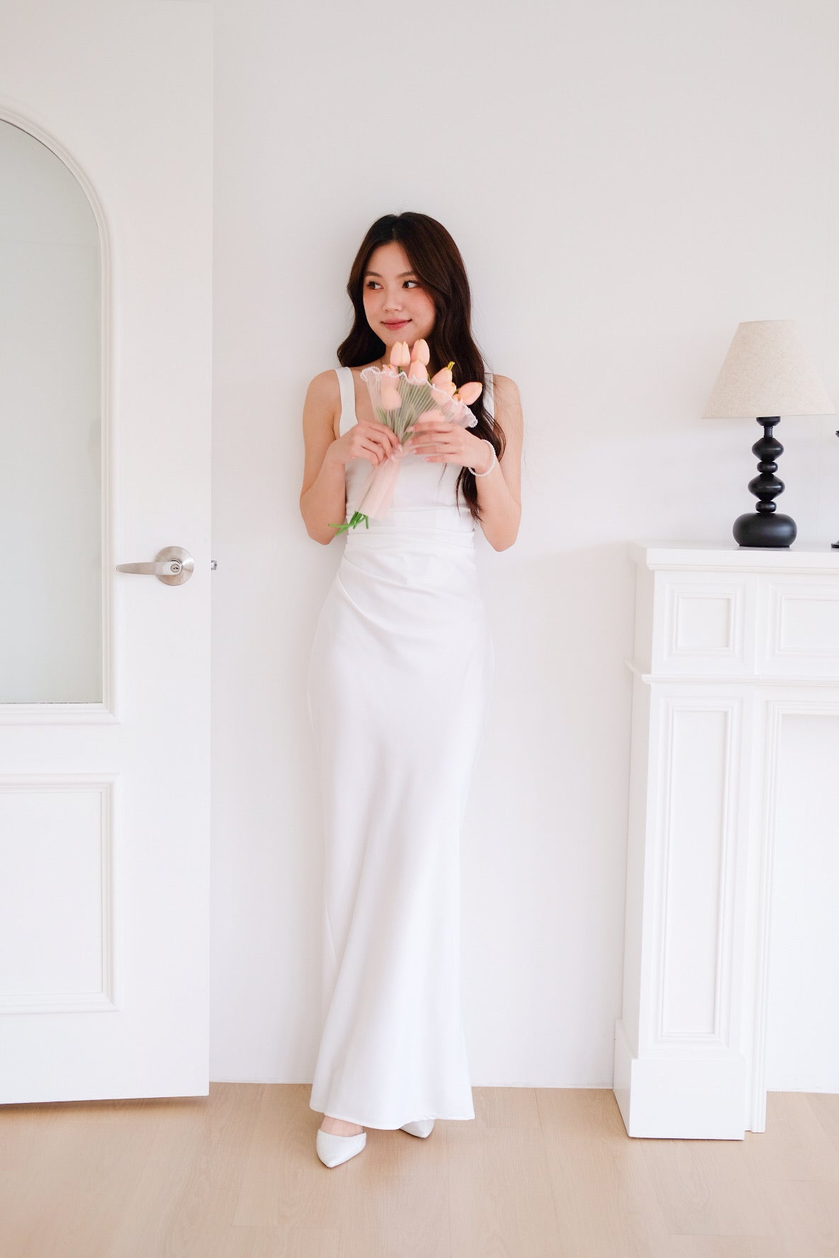 Adora Satin Mermaid Maxi Dress (White)