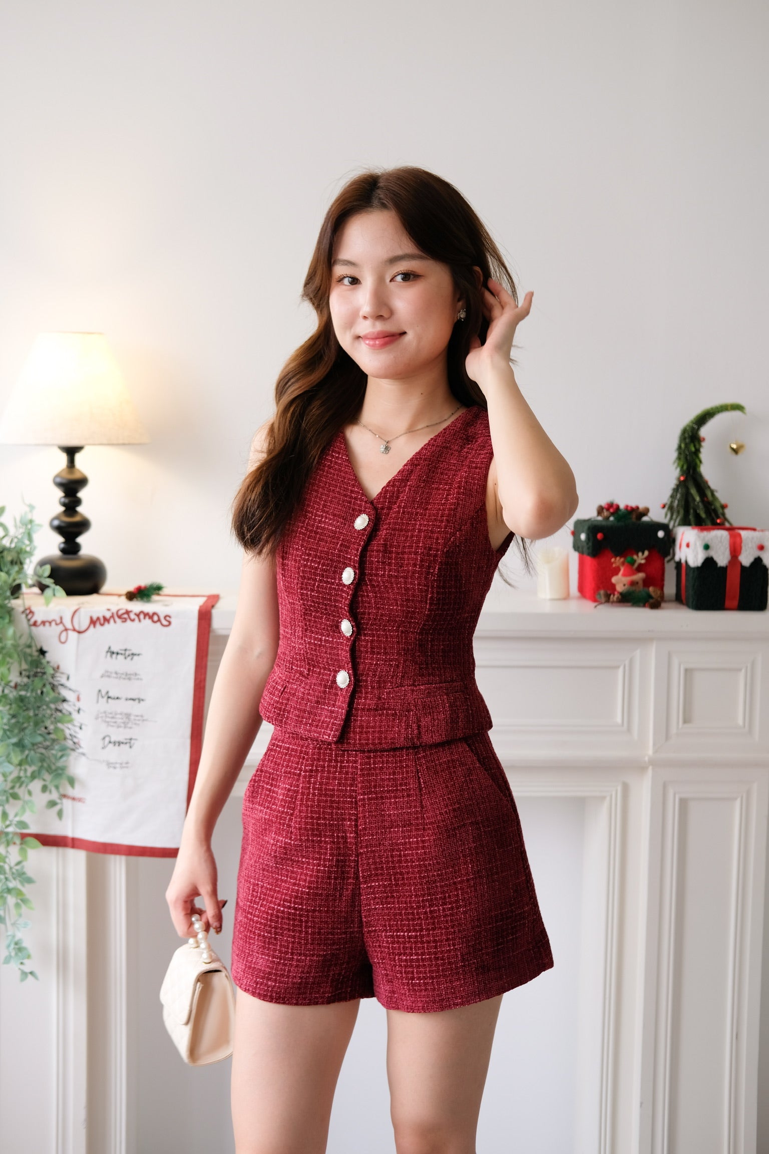 Eleanor Velvet Tweed Set (Burgundy)