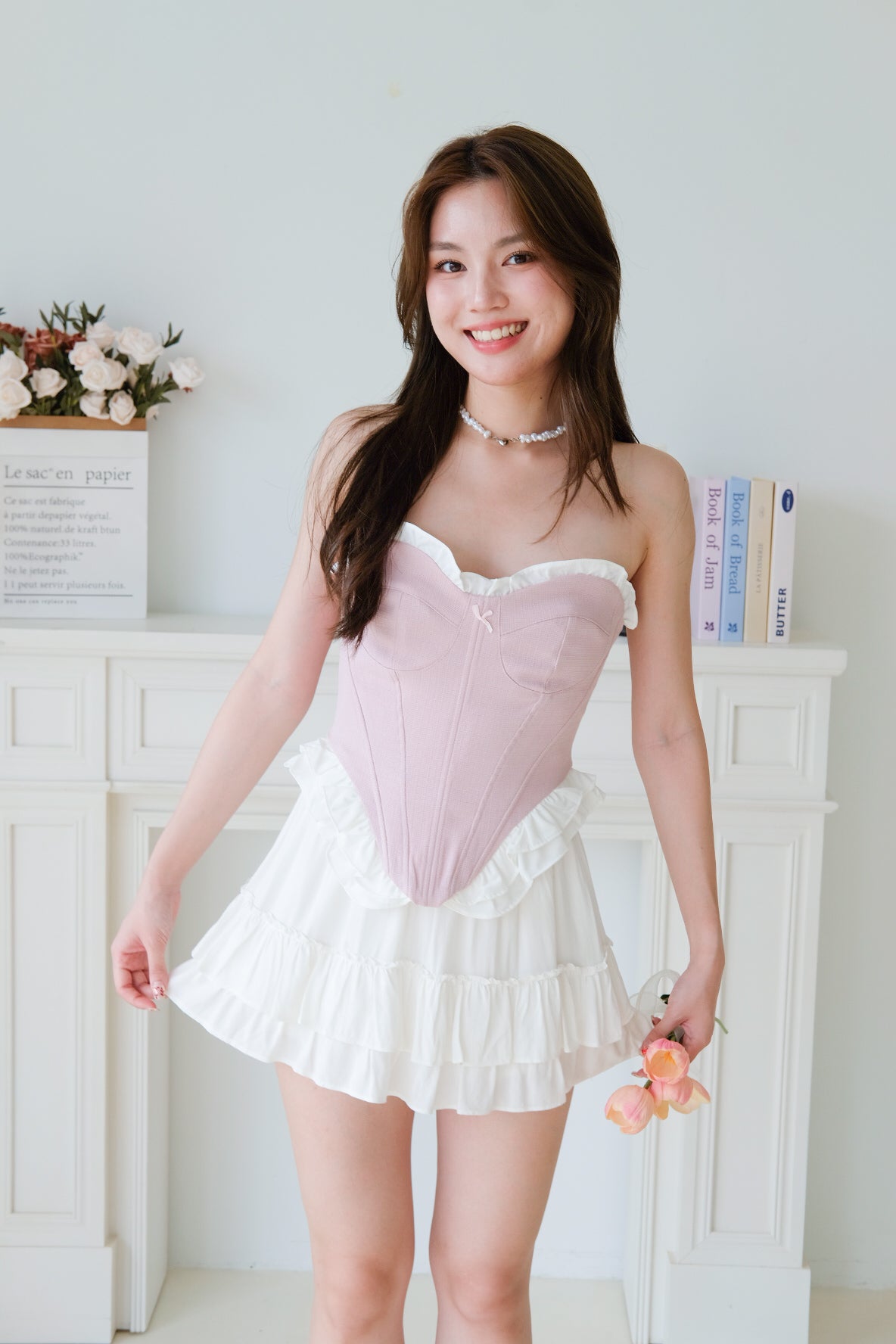 Heartshaker Sweetheart Ruffle Corset Top (Peony Pink)