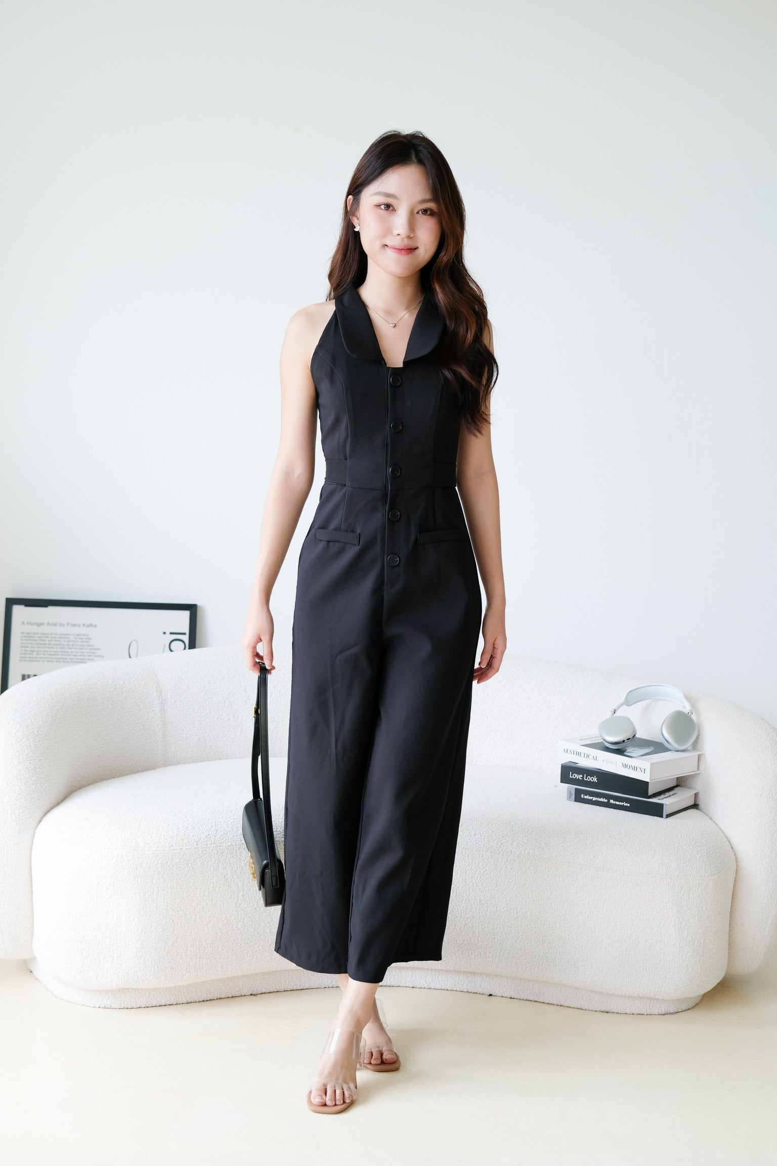Day and Night Collared Long Jumpsuit (Black)