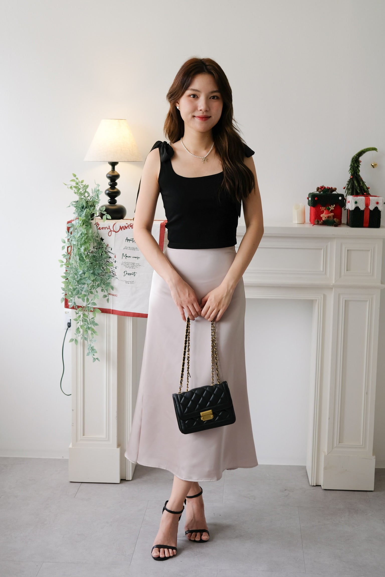 Bridget Self Tie Ribbon Crop Top (Black)