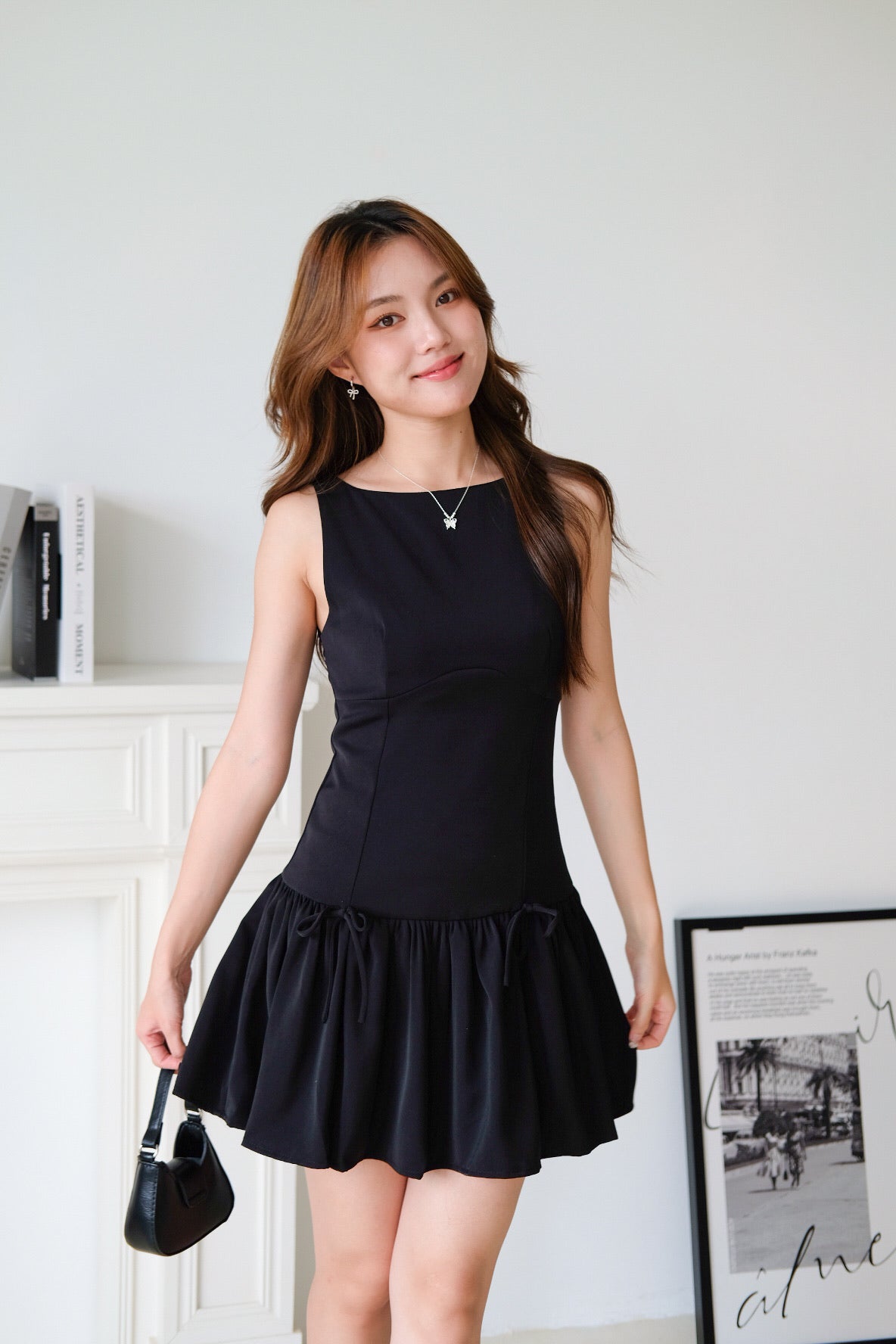 Lynette Low Waist Ribbon Dress (Black)
