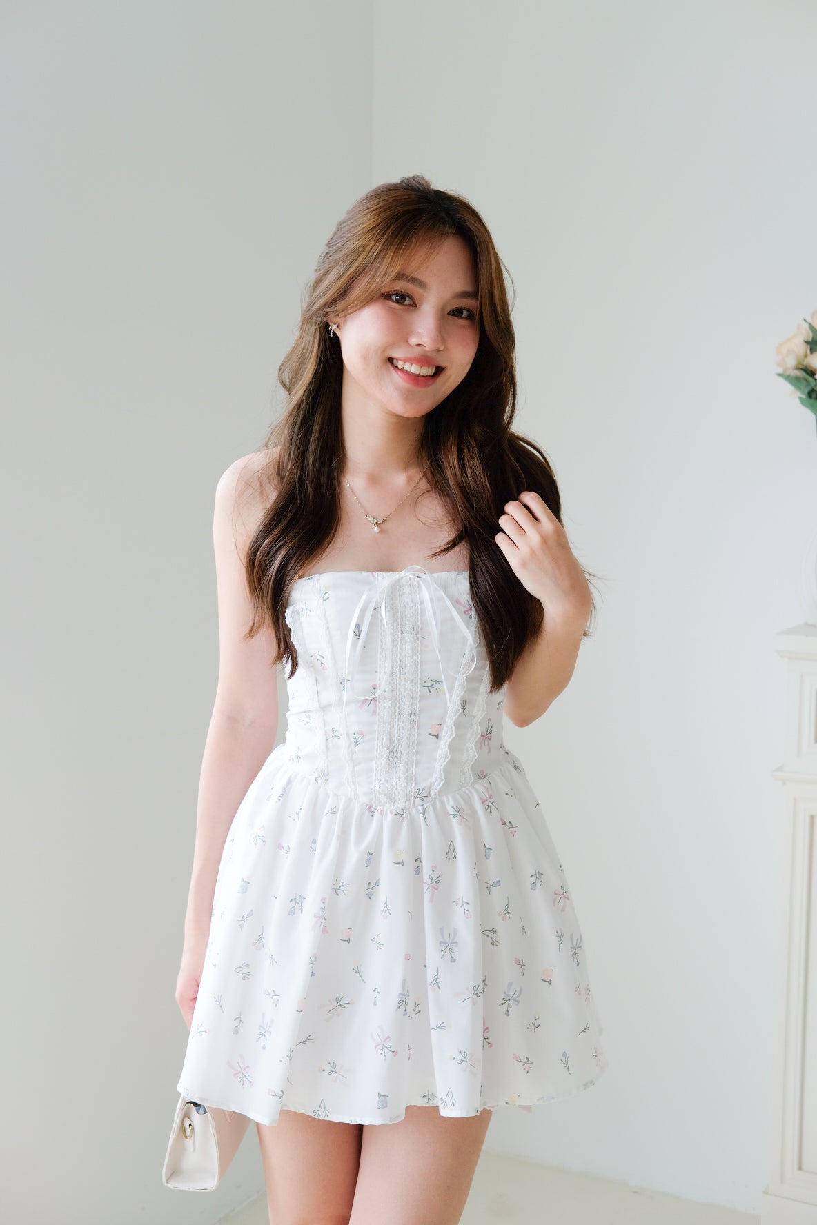 Annie Floral Lace Tube Corset Dress (White)