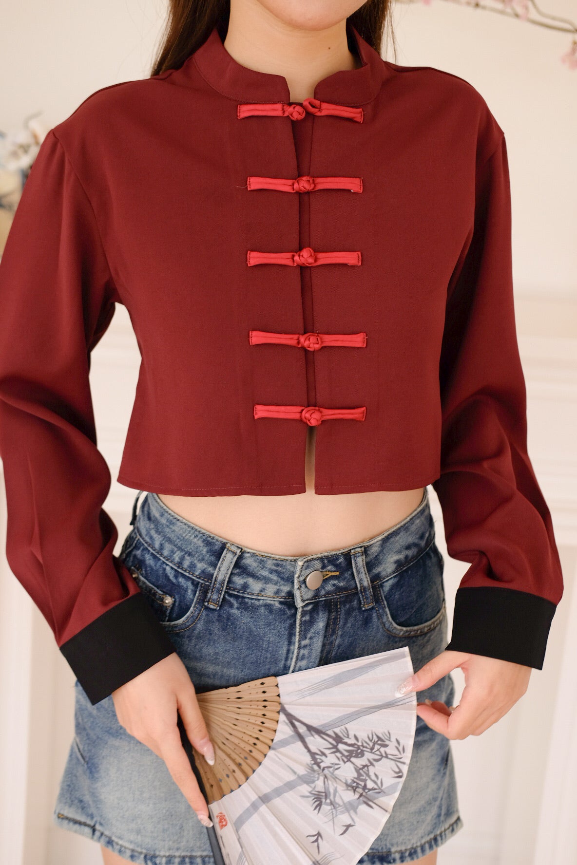 和妍 Yan Long Sleeves Crop Top (Wine)