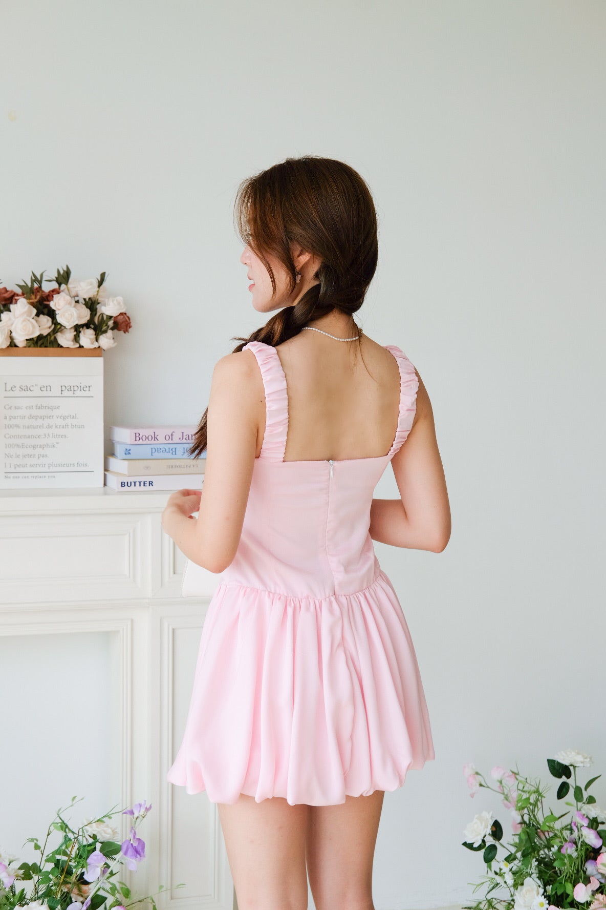Alesha Ruched Bubble Skater Dress (Flamingo Pink)