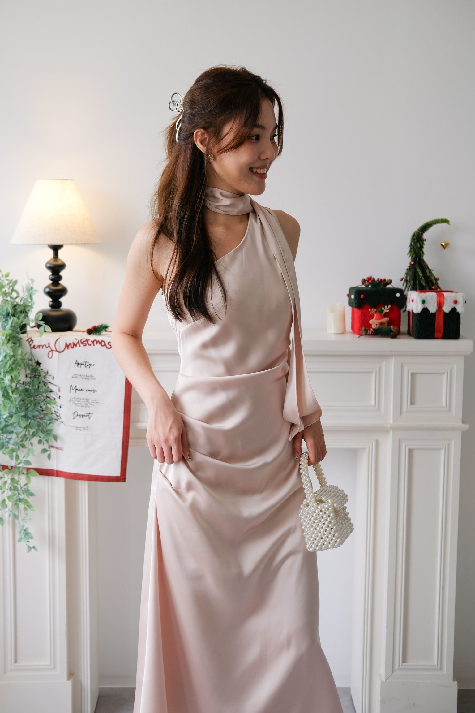 Caelyn Satin Toga Dinner Dress (Champagne)