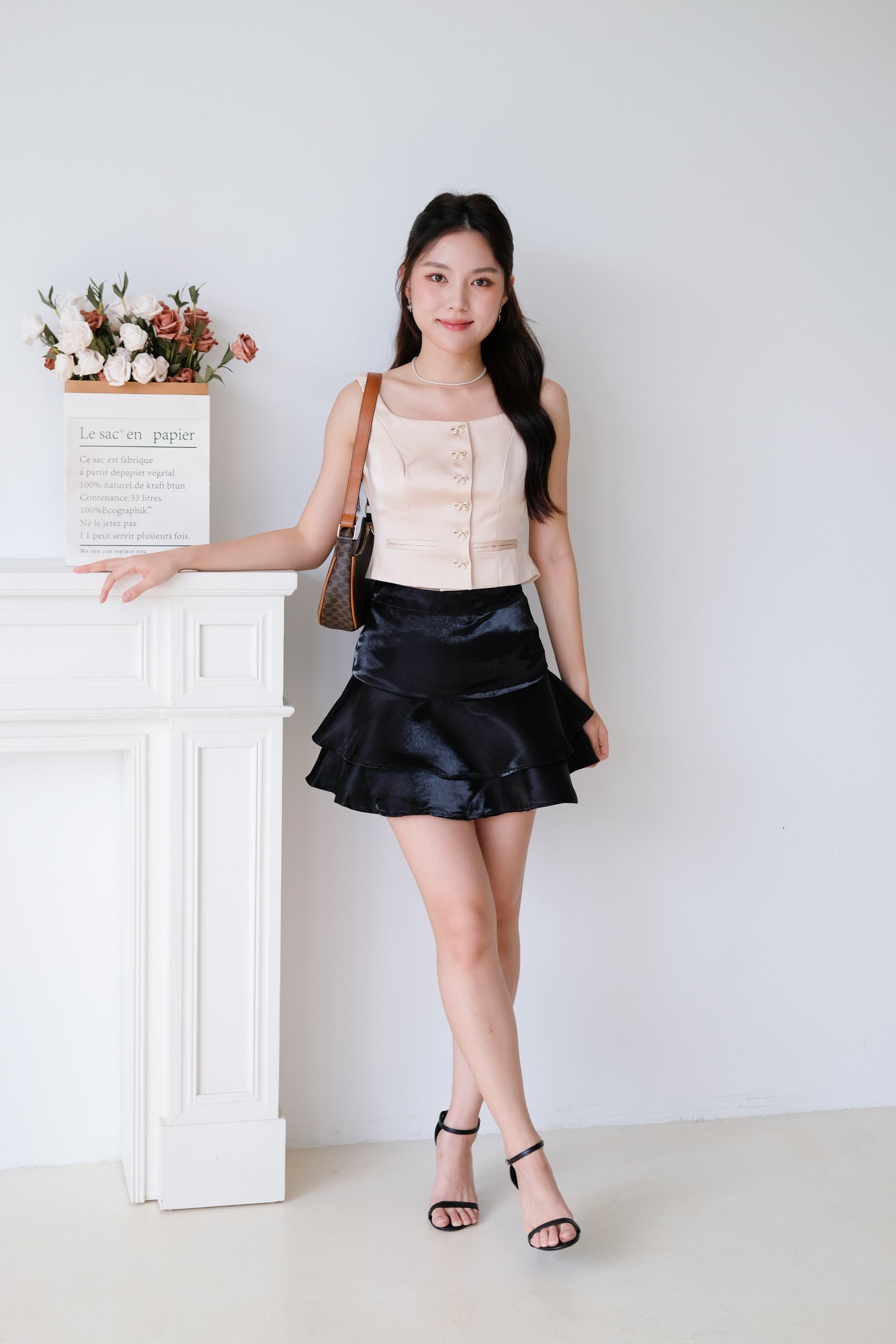 Maribelle Ribbon Scoop Top (Beige)