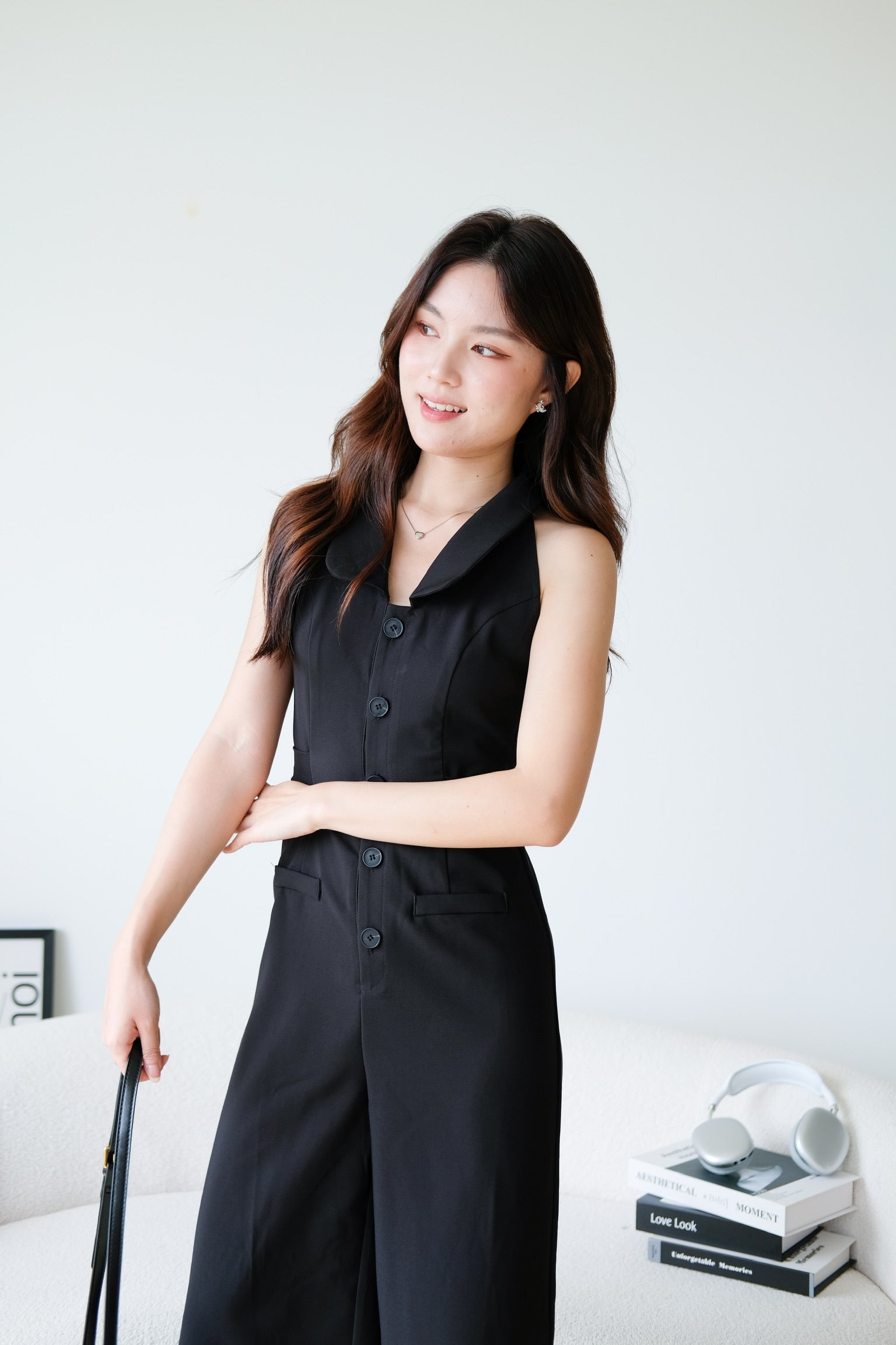 Day and Night Collared Long Jumpsuit (Black)