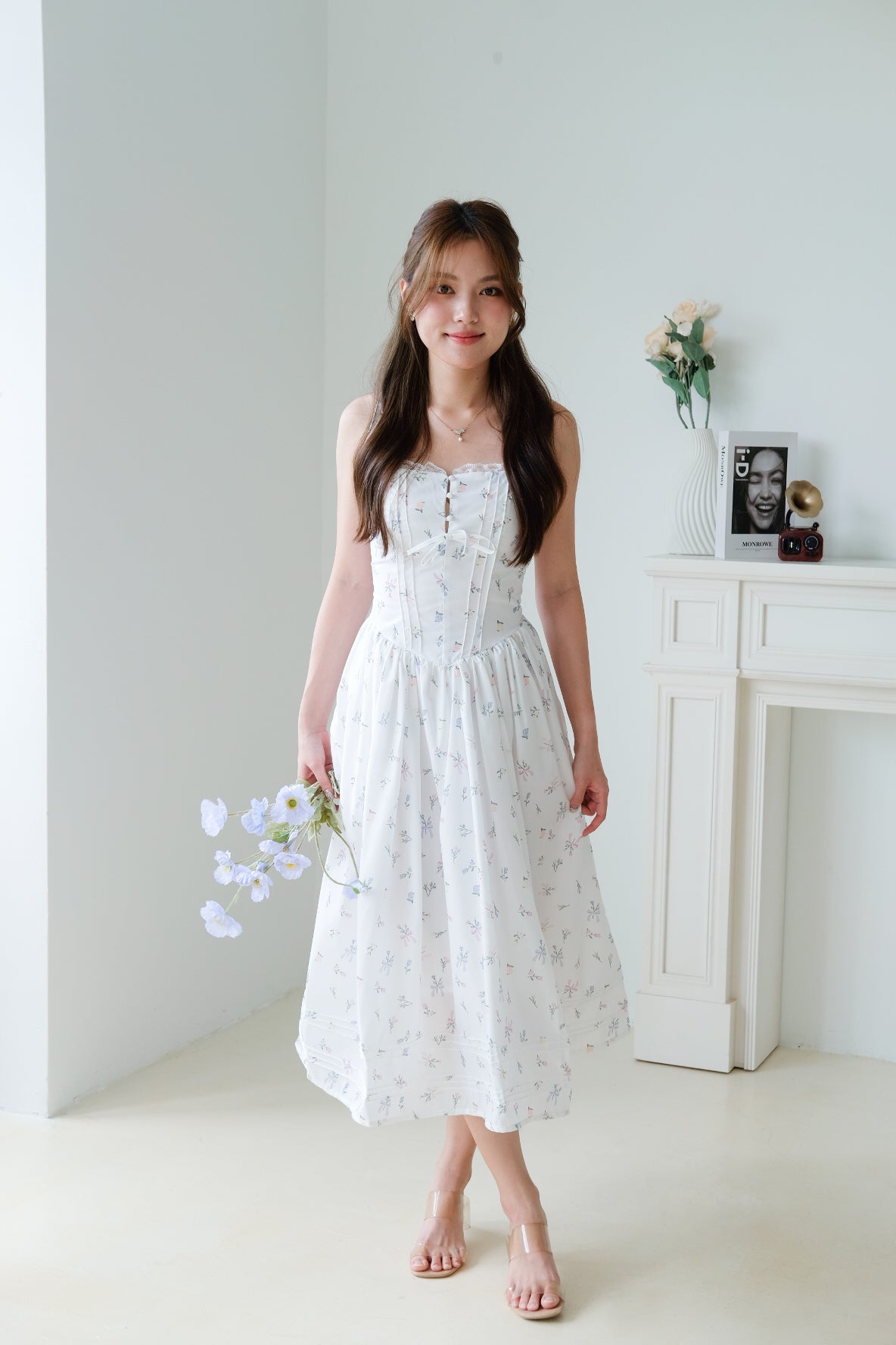 Hallie Floral Lace Corset Maxi Dress (White)