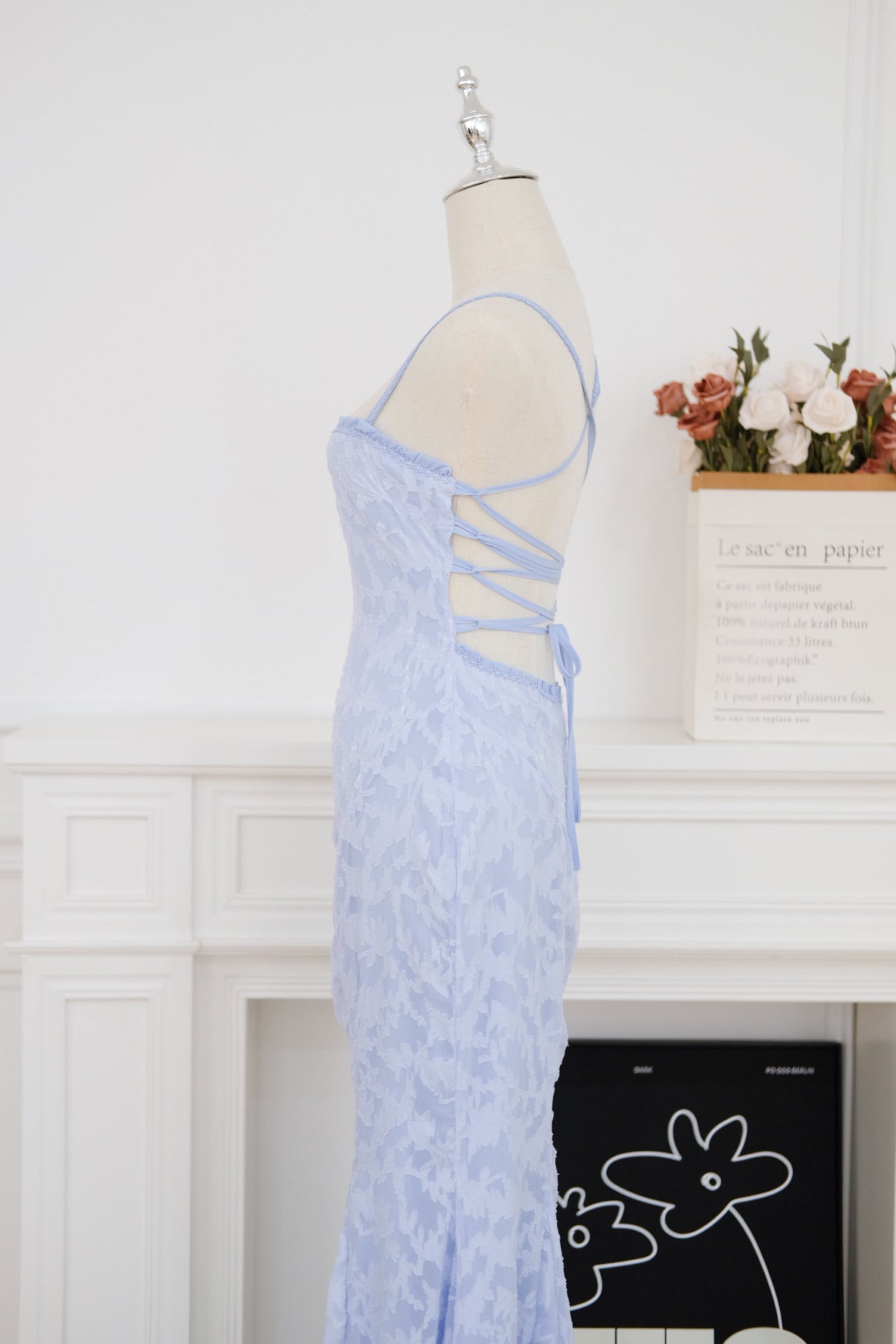 Blue Floral Bareback Maxi Dress