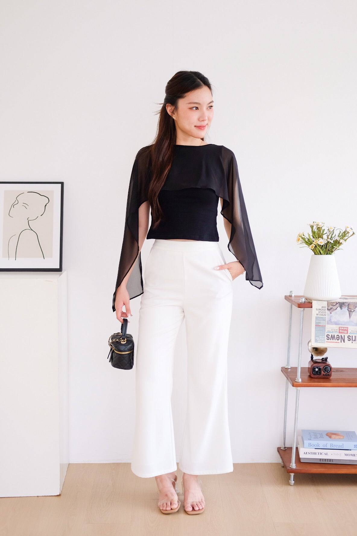 Lustre Cape Boatneck Top (Black)