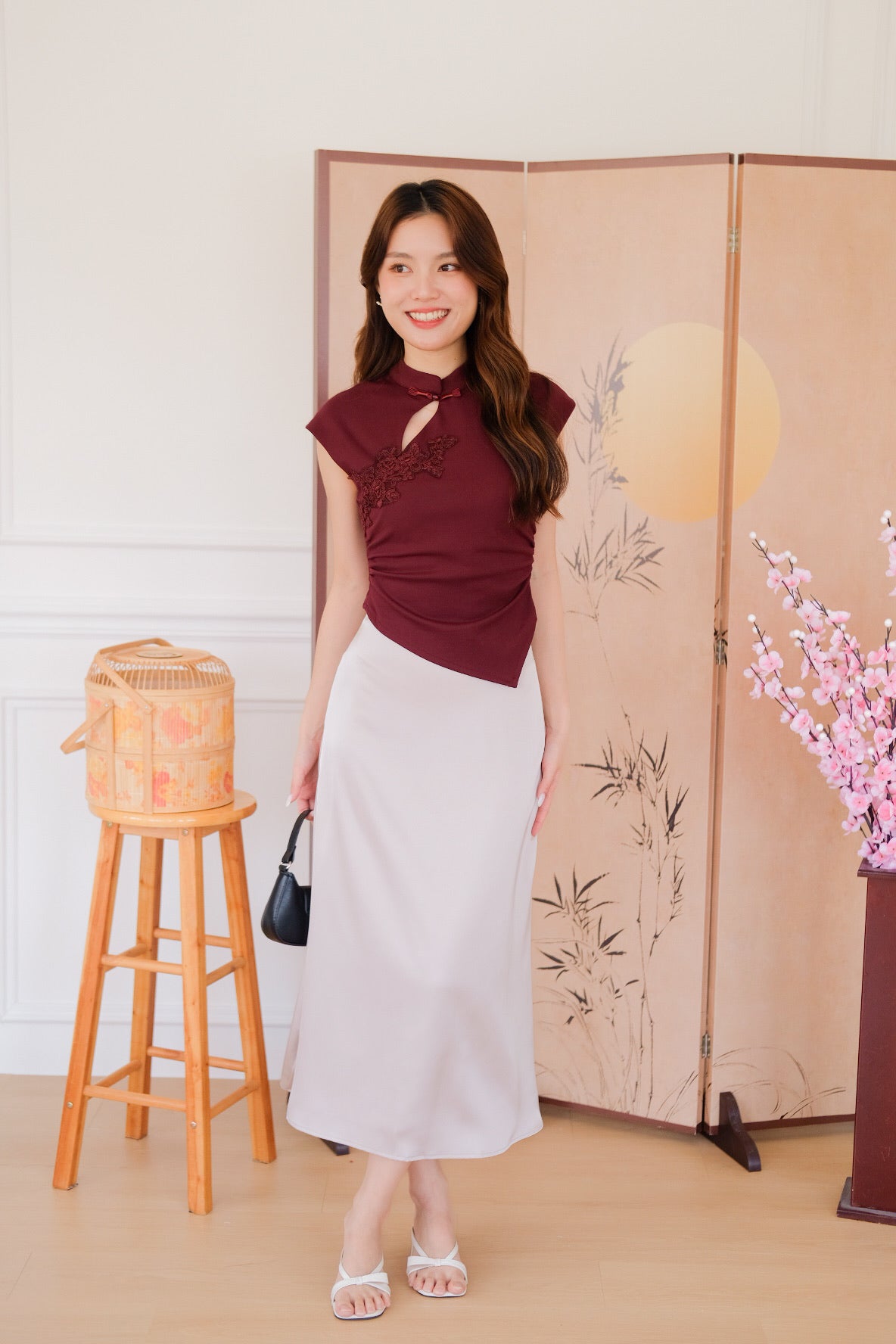 安逸 An Yi Basic Ruched Crop Top (Dark Red)