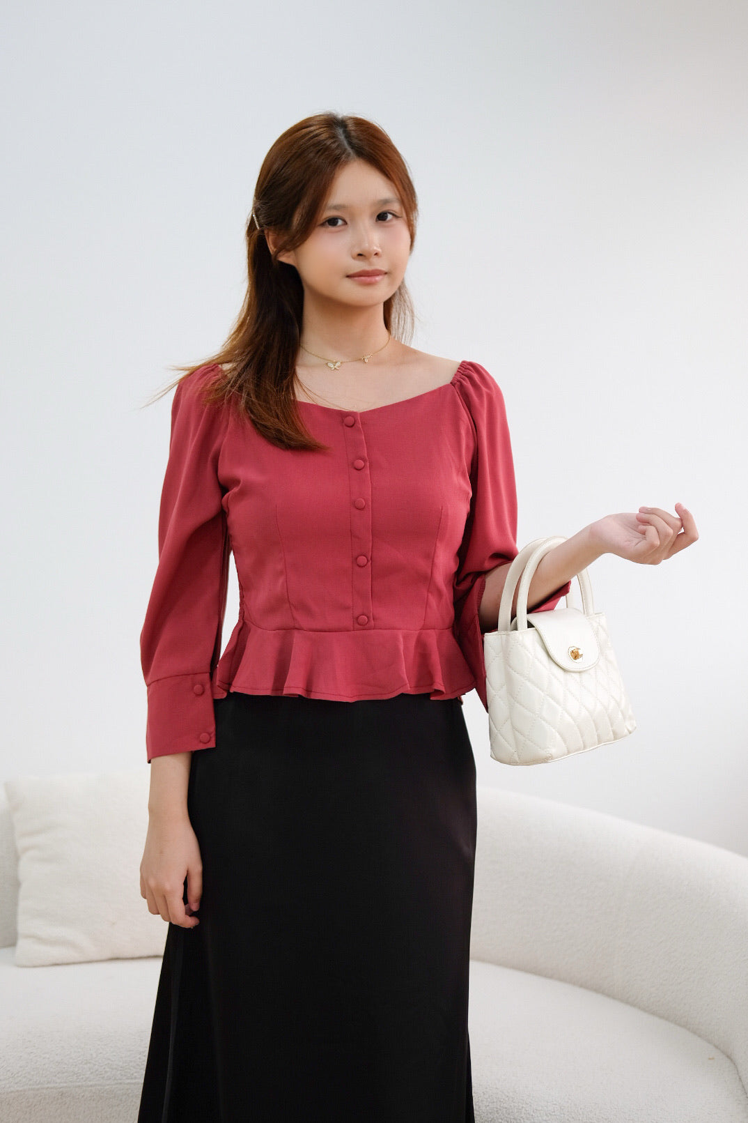 Red Ruffle Long Sleeves Top